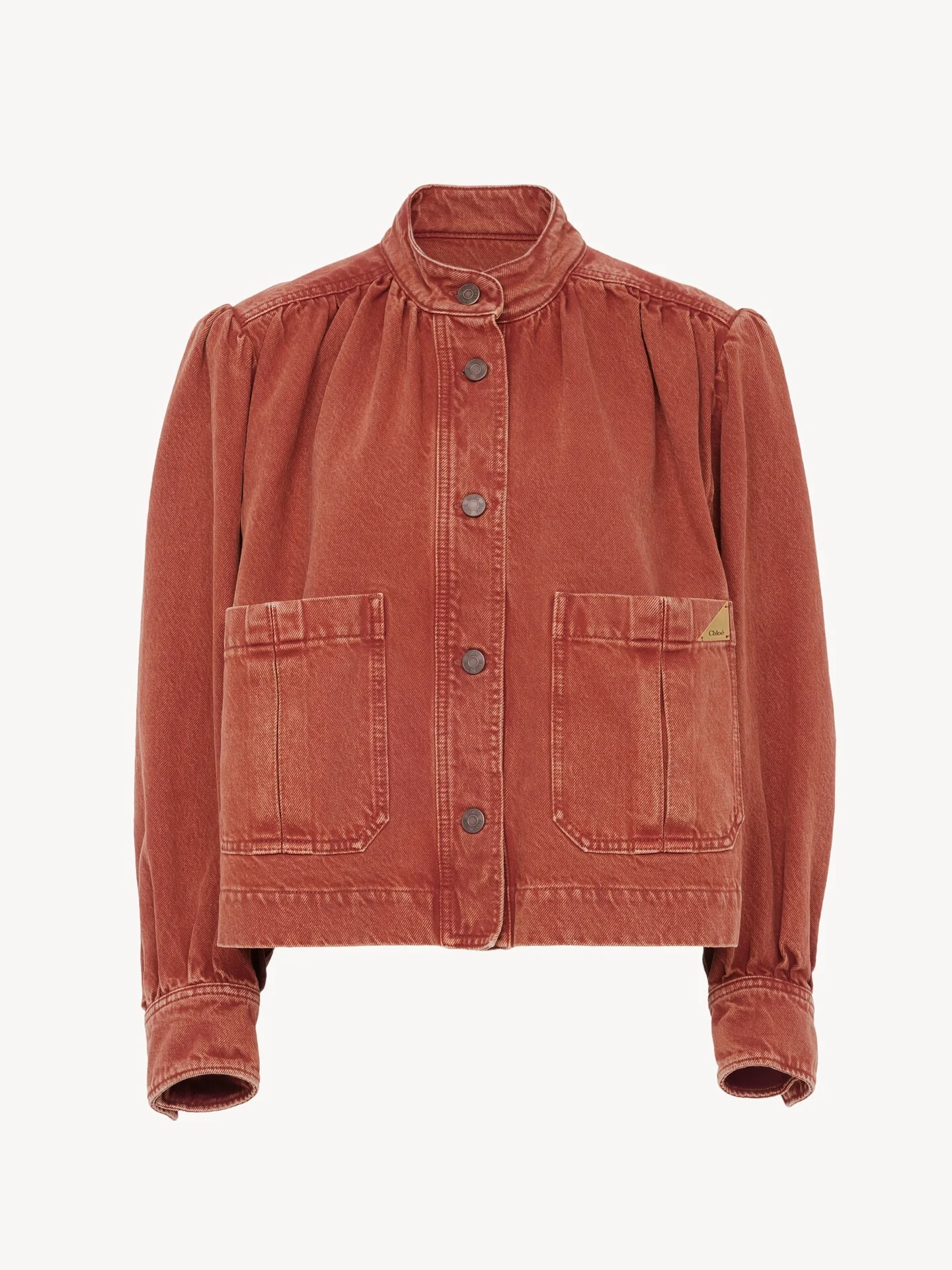 HIGH-NECK GATHERED JACKET IN DENIM - 1