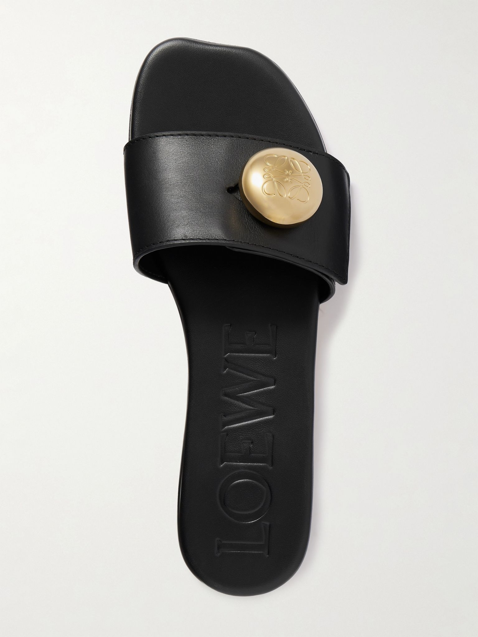 Pebble embellished leather slides Black - 5