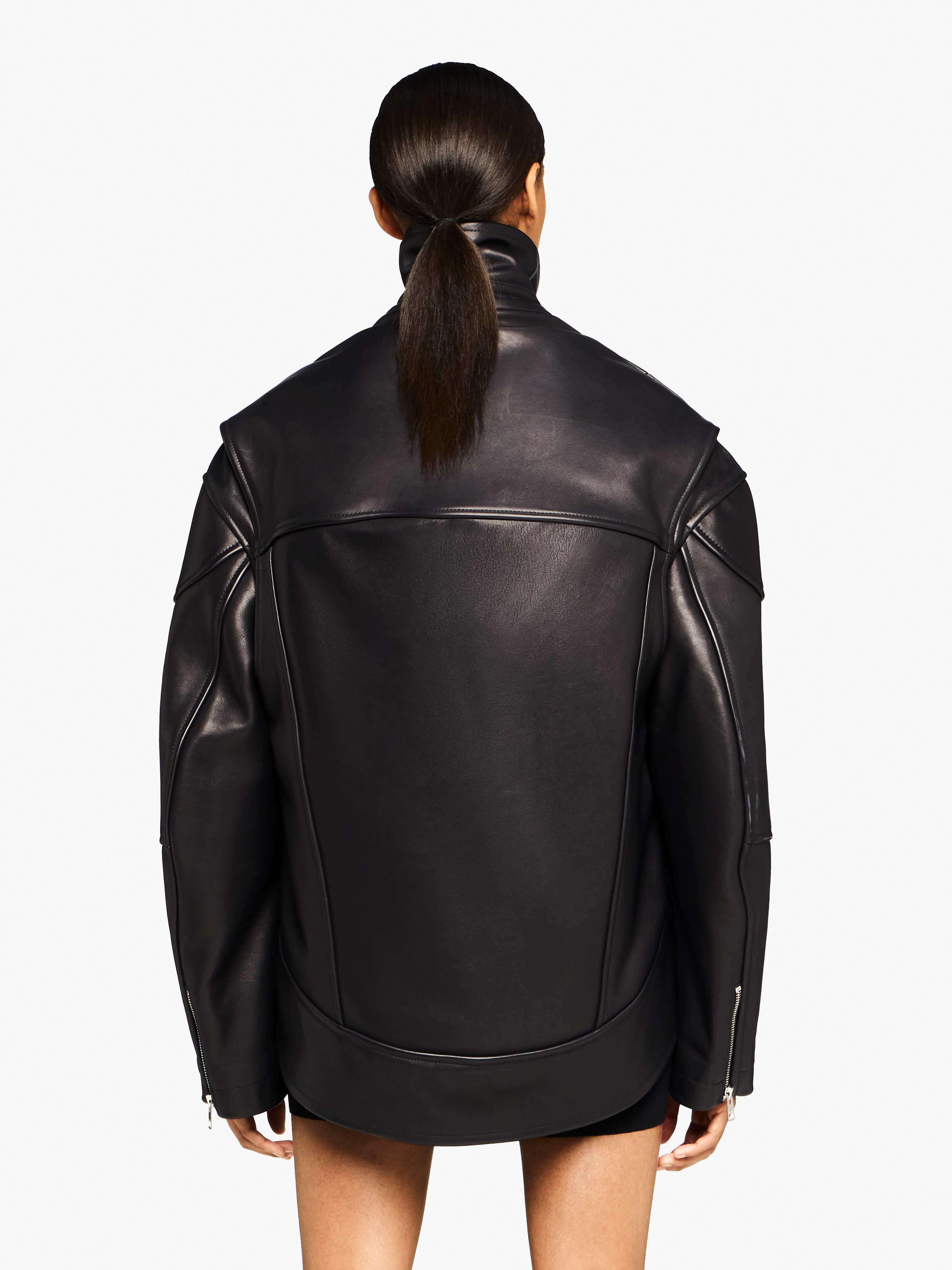 CURVED LEATHER HEM HIGH NECK JACKET - 3