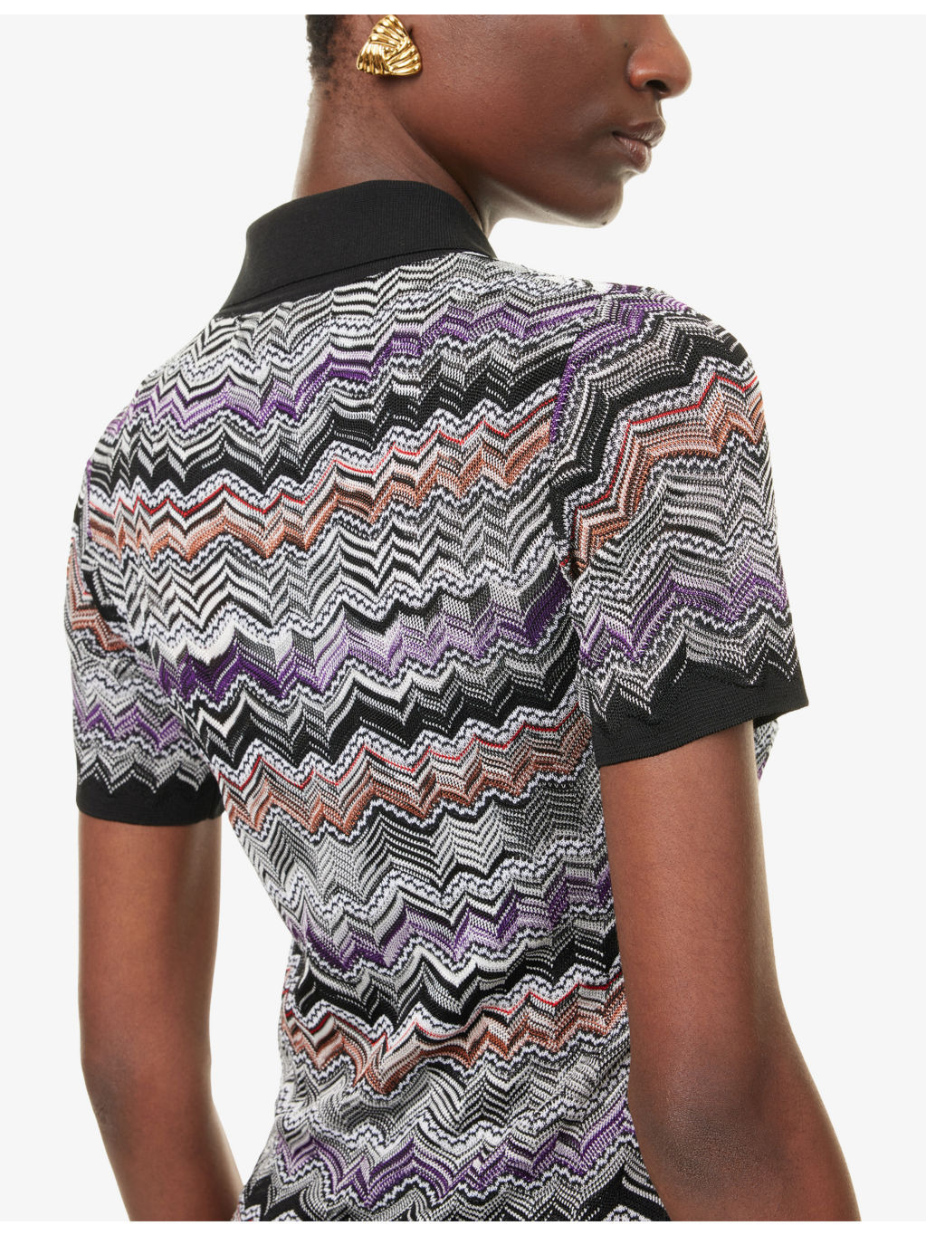 Chevron-Knit Short Sleeve Polo Shirt - 6