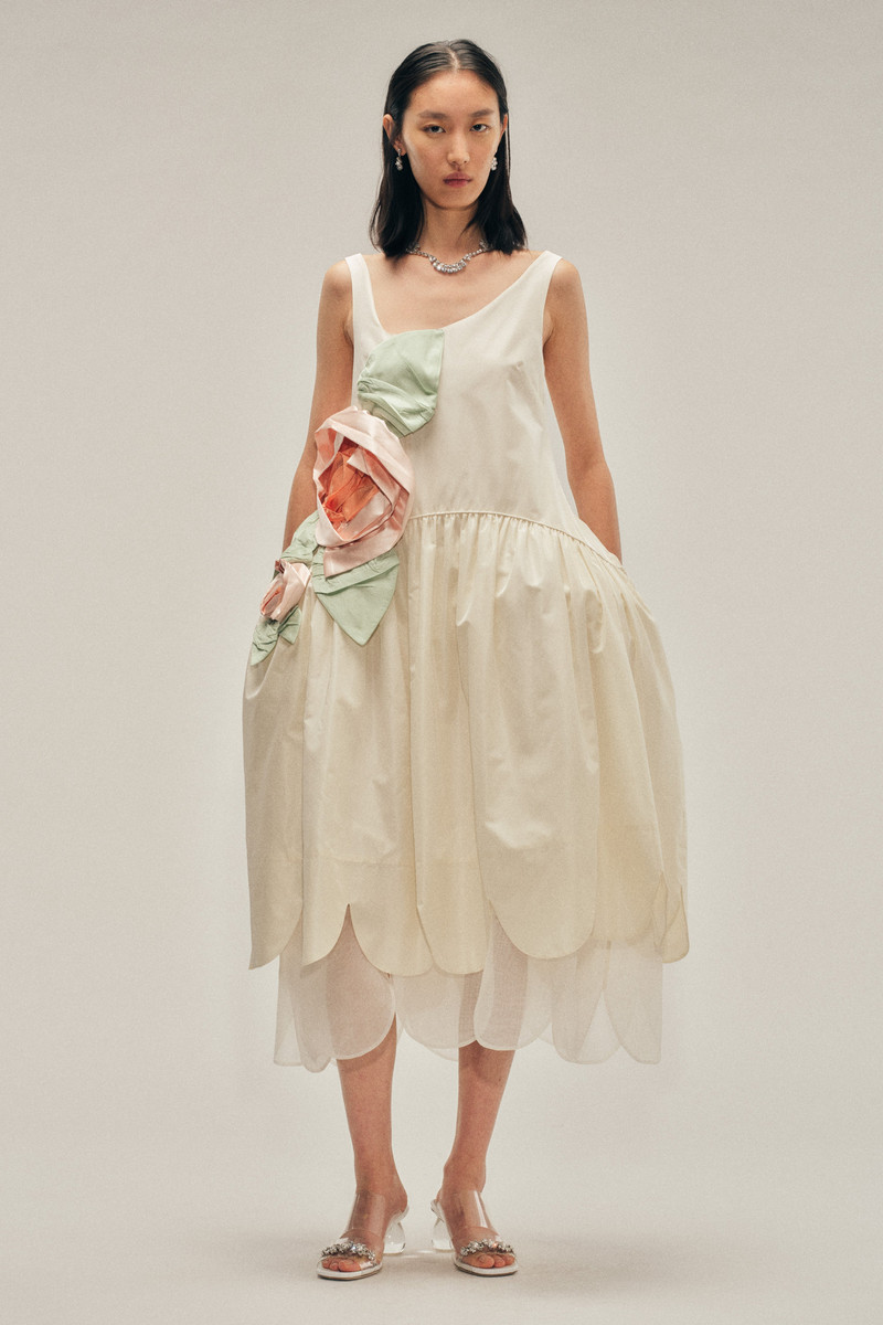Pressed Rosette Tilted Neck Petal Hem Dress 1