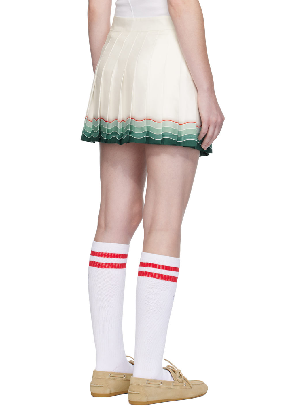 White Tennis Pleated Silk Miniskirt - 3