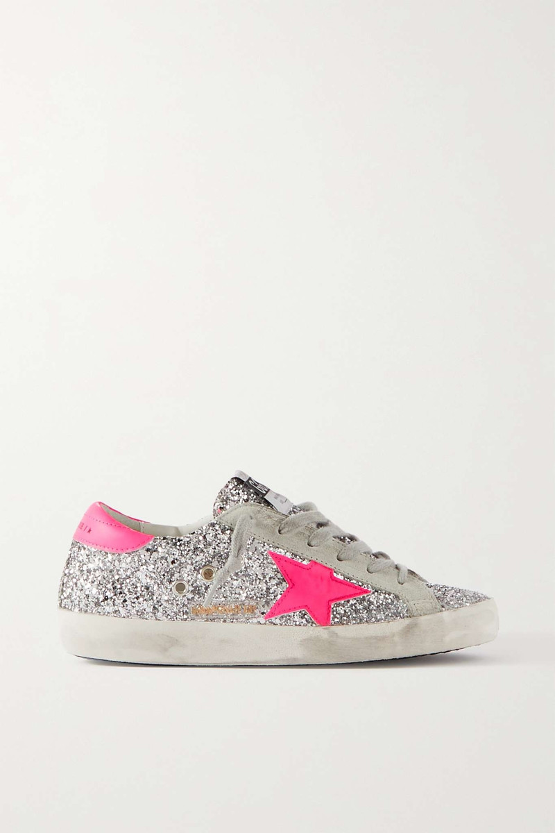 Superstar distressed leather-trimmed suede sneakers 1
