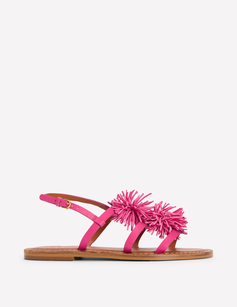 Pom Pom Flat Sandals-Pink 1