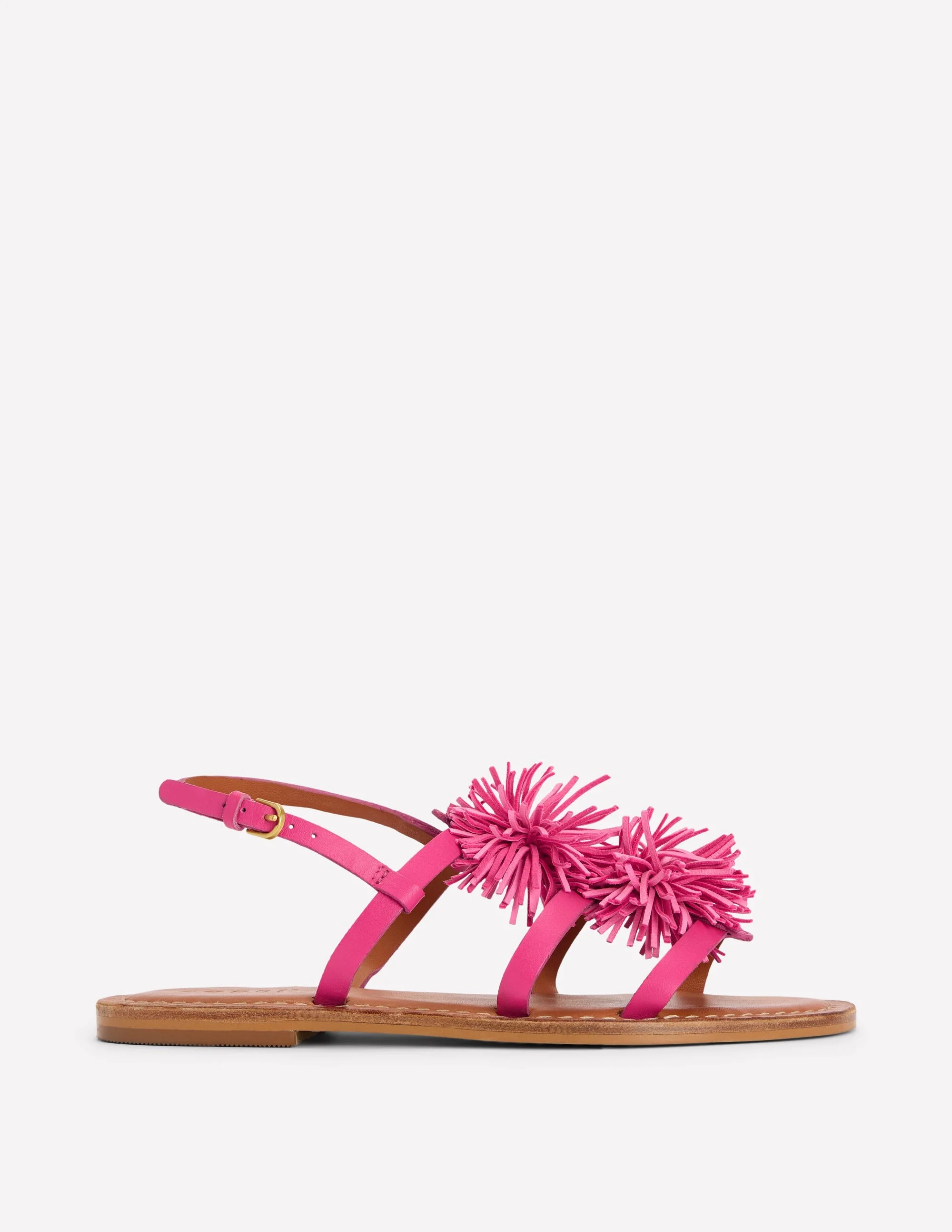 Pom Pom Flat Sandals-Pink - 1
