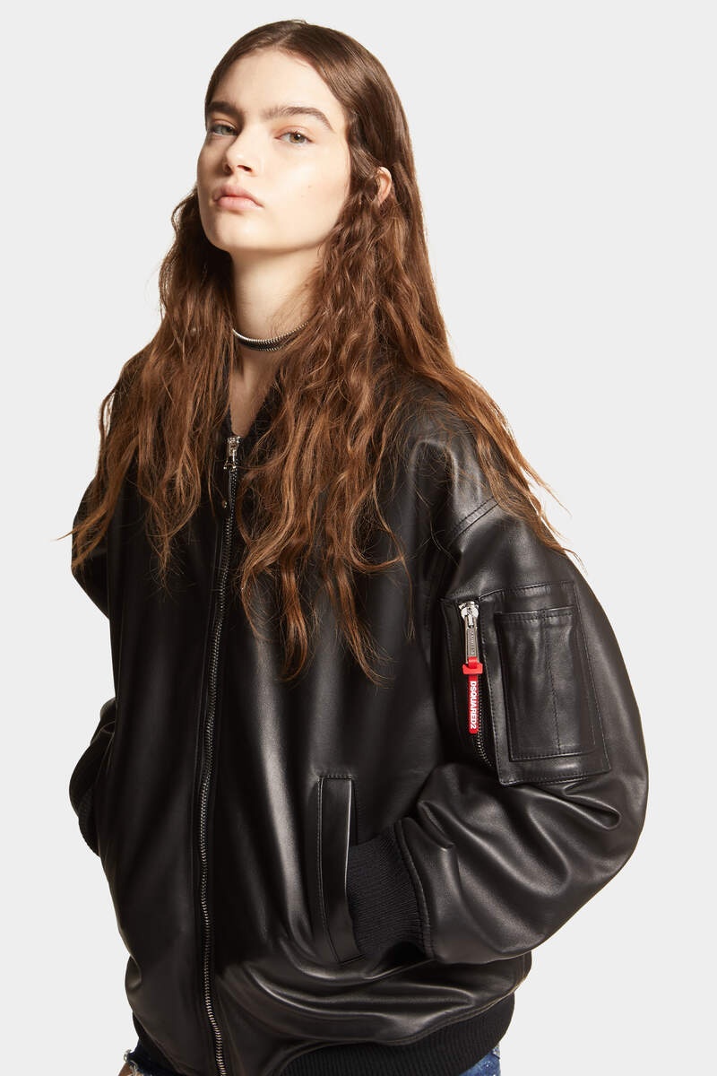 LEATHER OVERSIZE BOMBER JACKET - 5