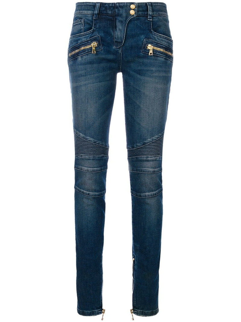 stonewashed denim biker jeans 1