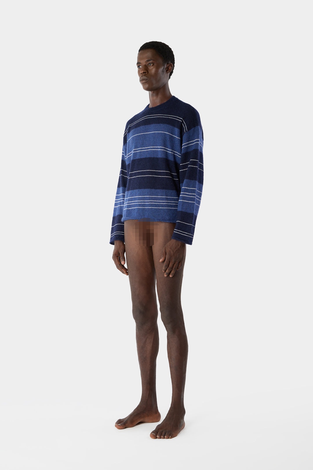 MOHAIR CREWNECK JUMPER / blue & dark blue stripes - 5