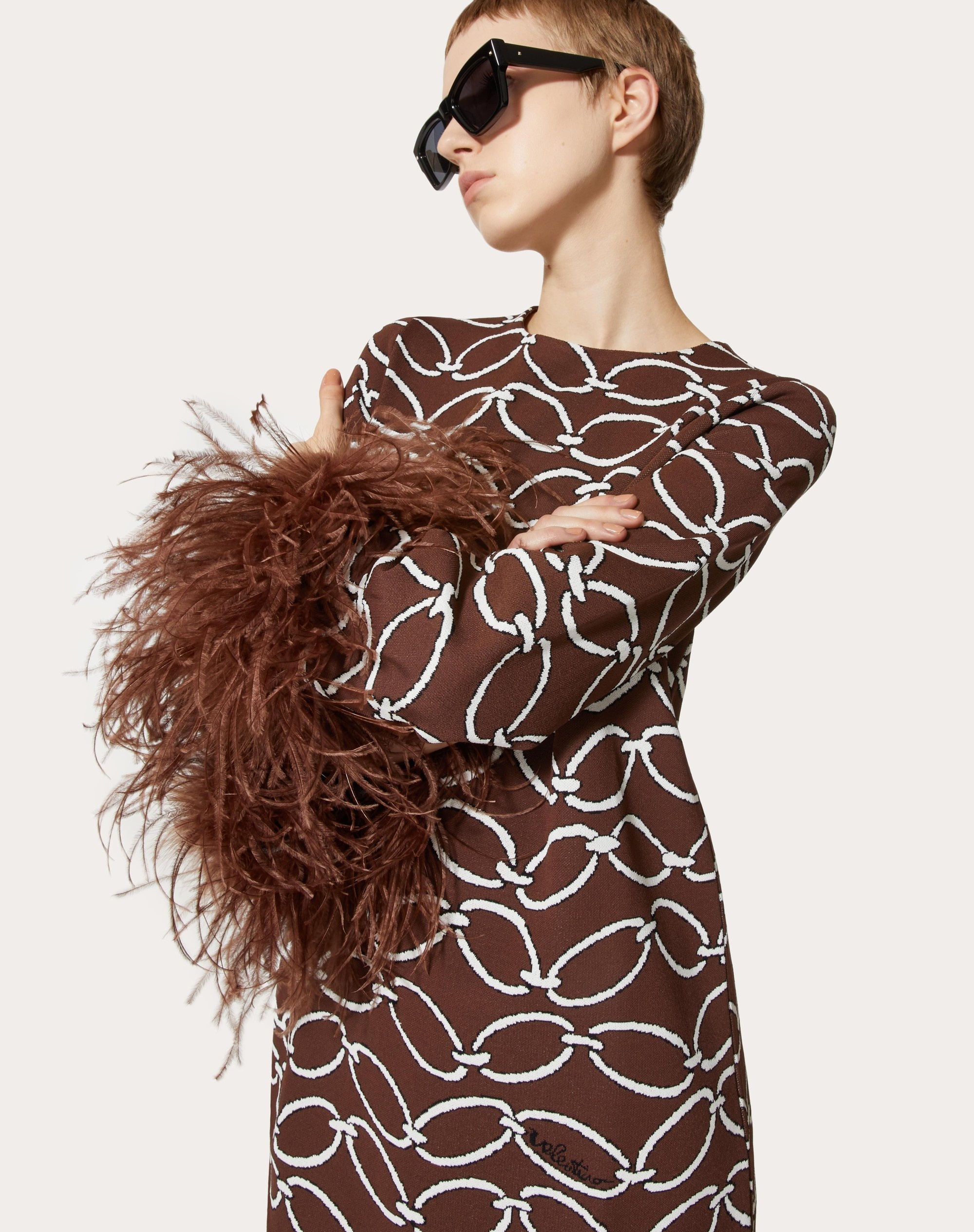 VALENTINO CHAIN 1967 JACQUARD VISCOSE SWEATER WITH FEATHERS - 5