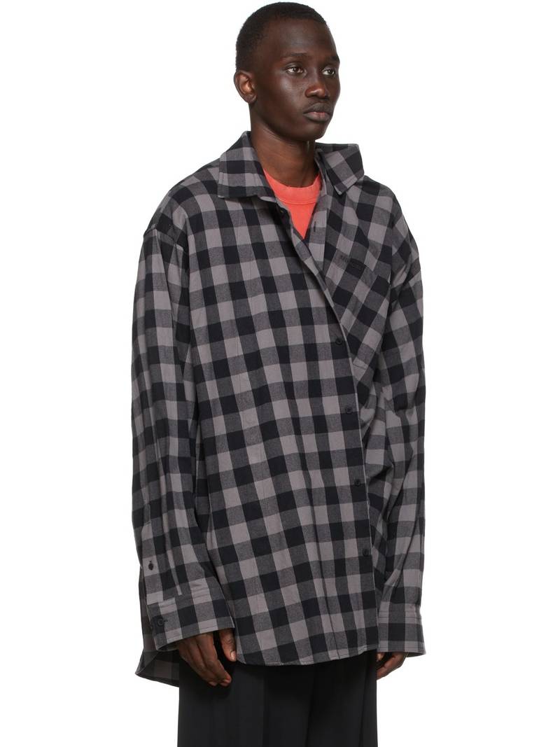 BALENCIAGA Grey & Black Flannel Snap Shirt outlook