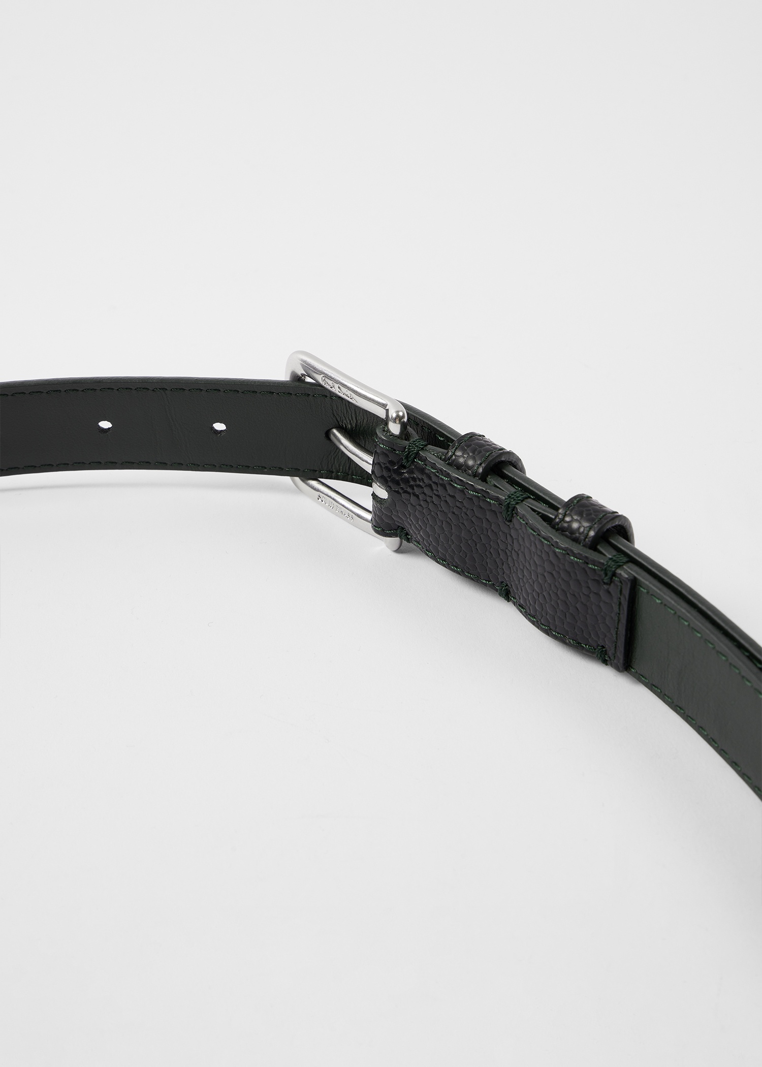 Dark Green Grained Leather Silver Tip Belt - 5