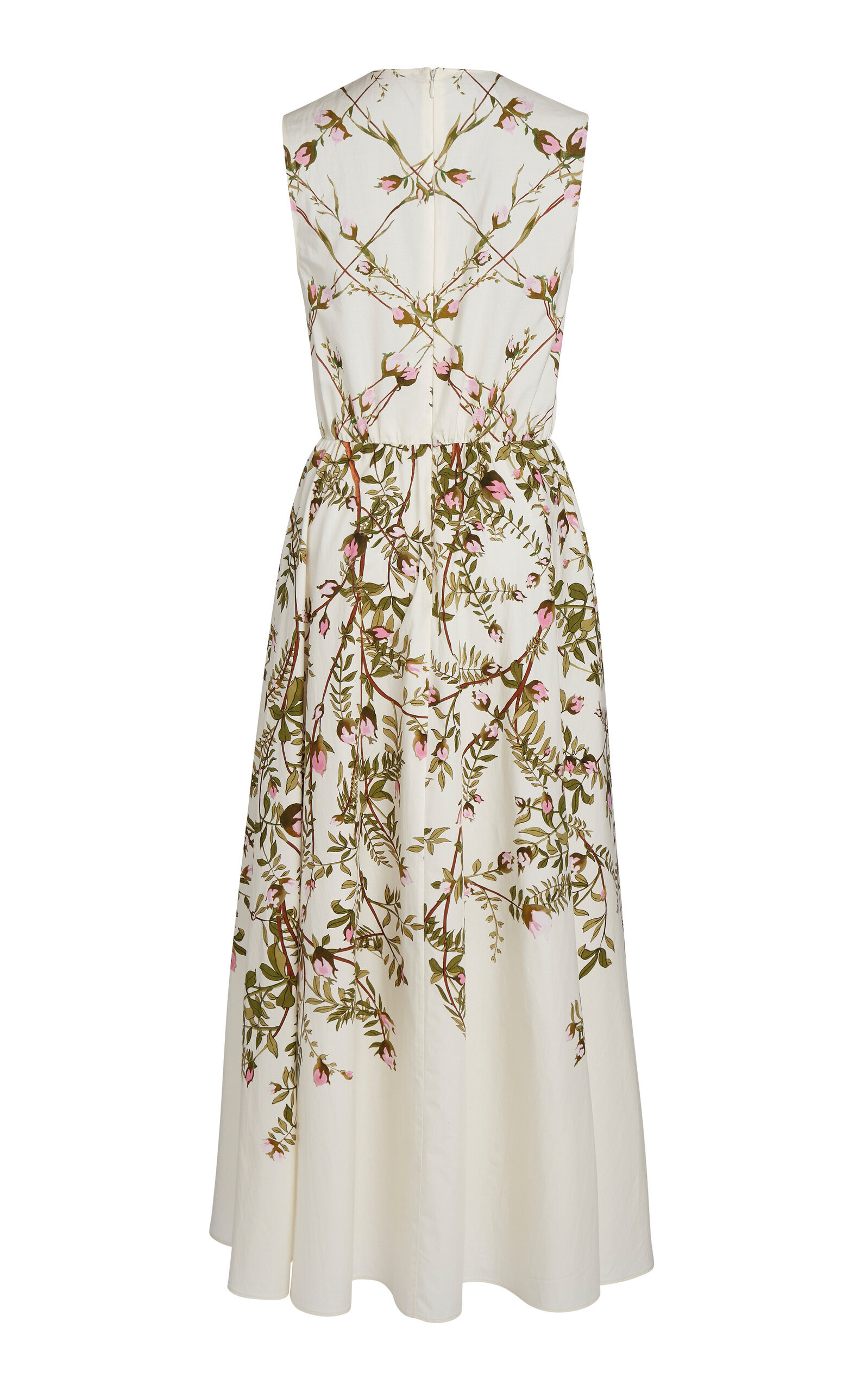 Sleeveless Printed Popeline Midi Dress ivory - 5