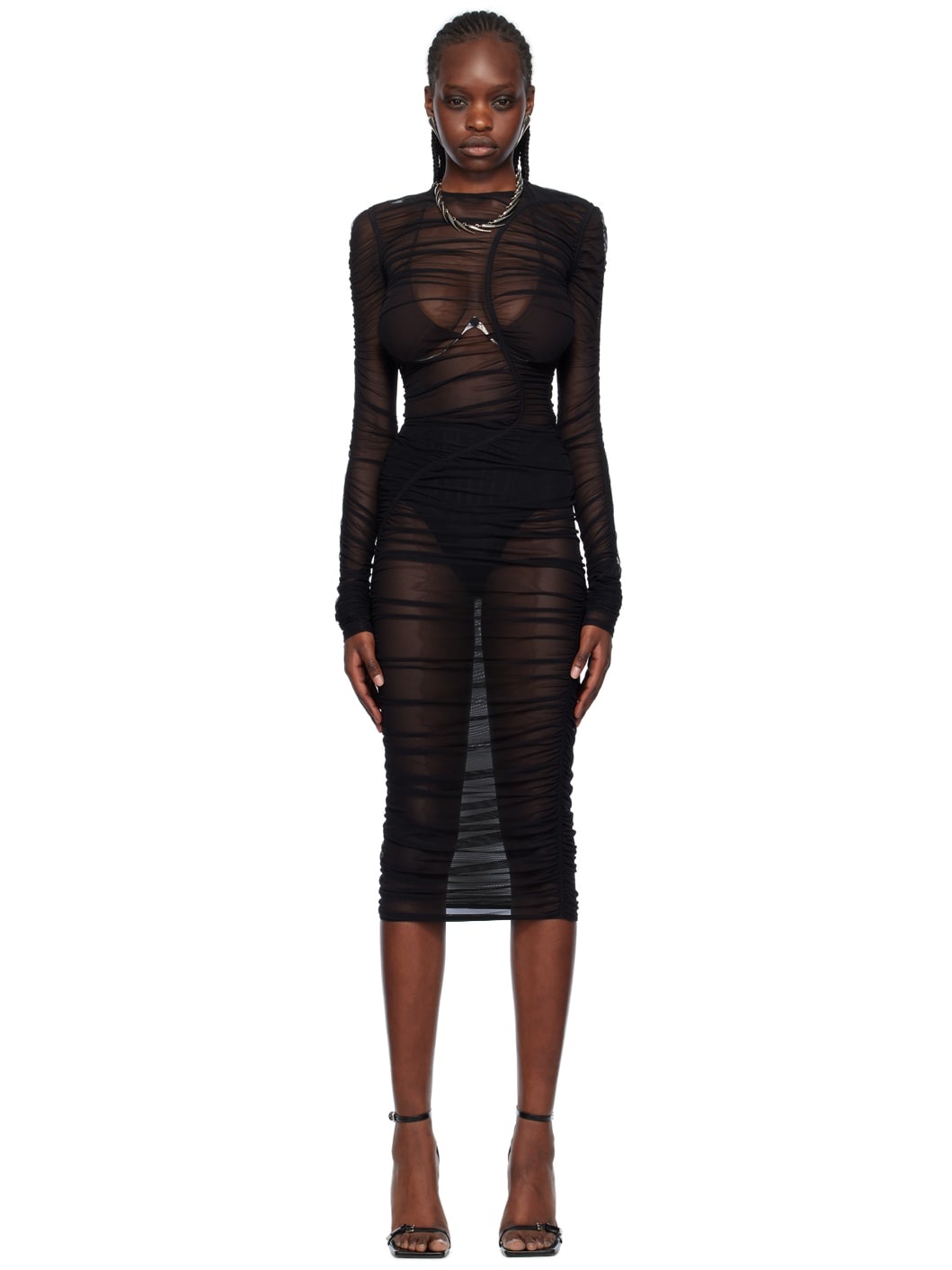 Black Sheer Midi Dress - 1
