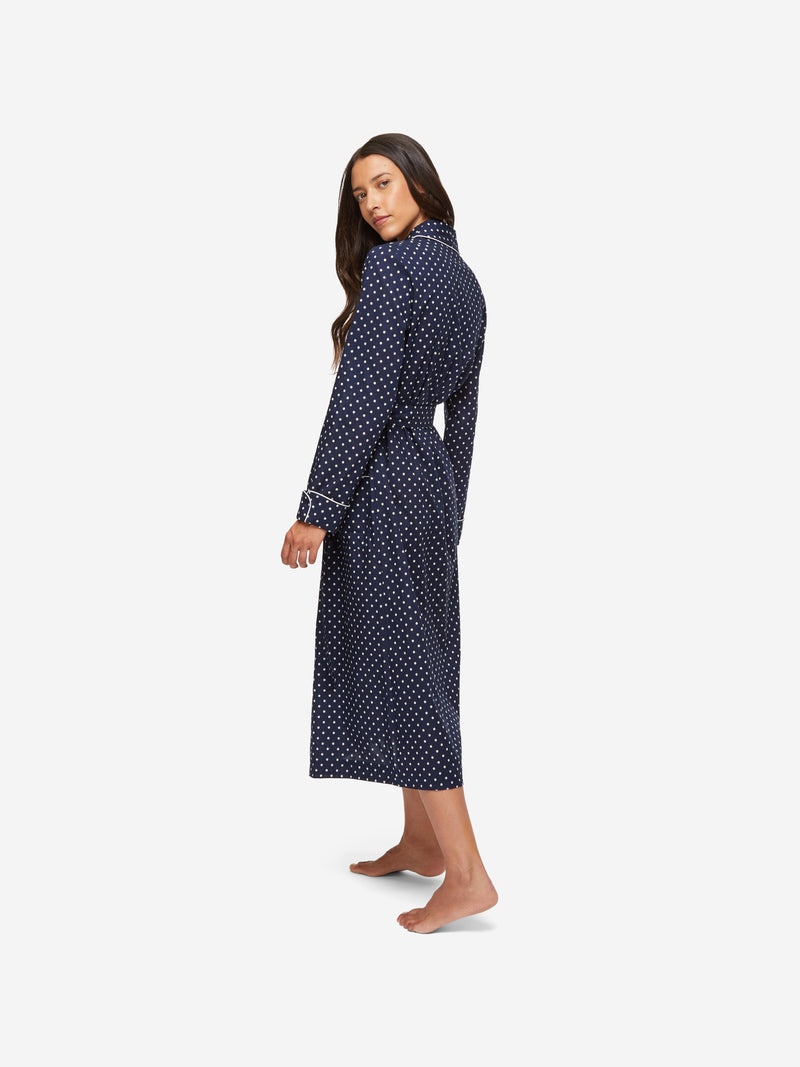 Women's Long Dressing Gown Plaza 60 Cotton Batiste Navy - 6