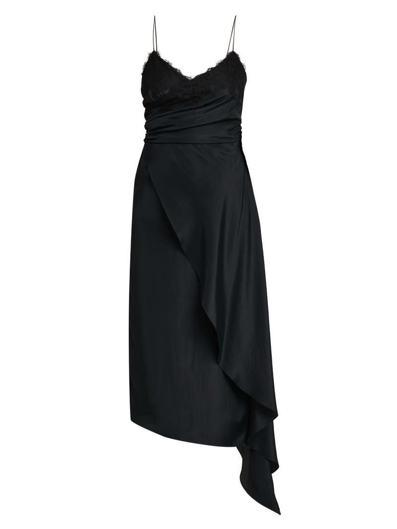 Women's Lace & Satin Wrap-Style Dress - Black 1