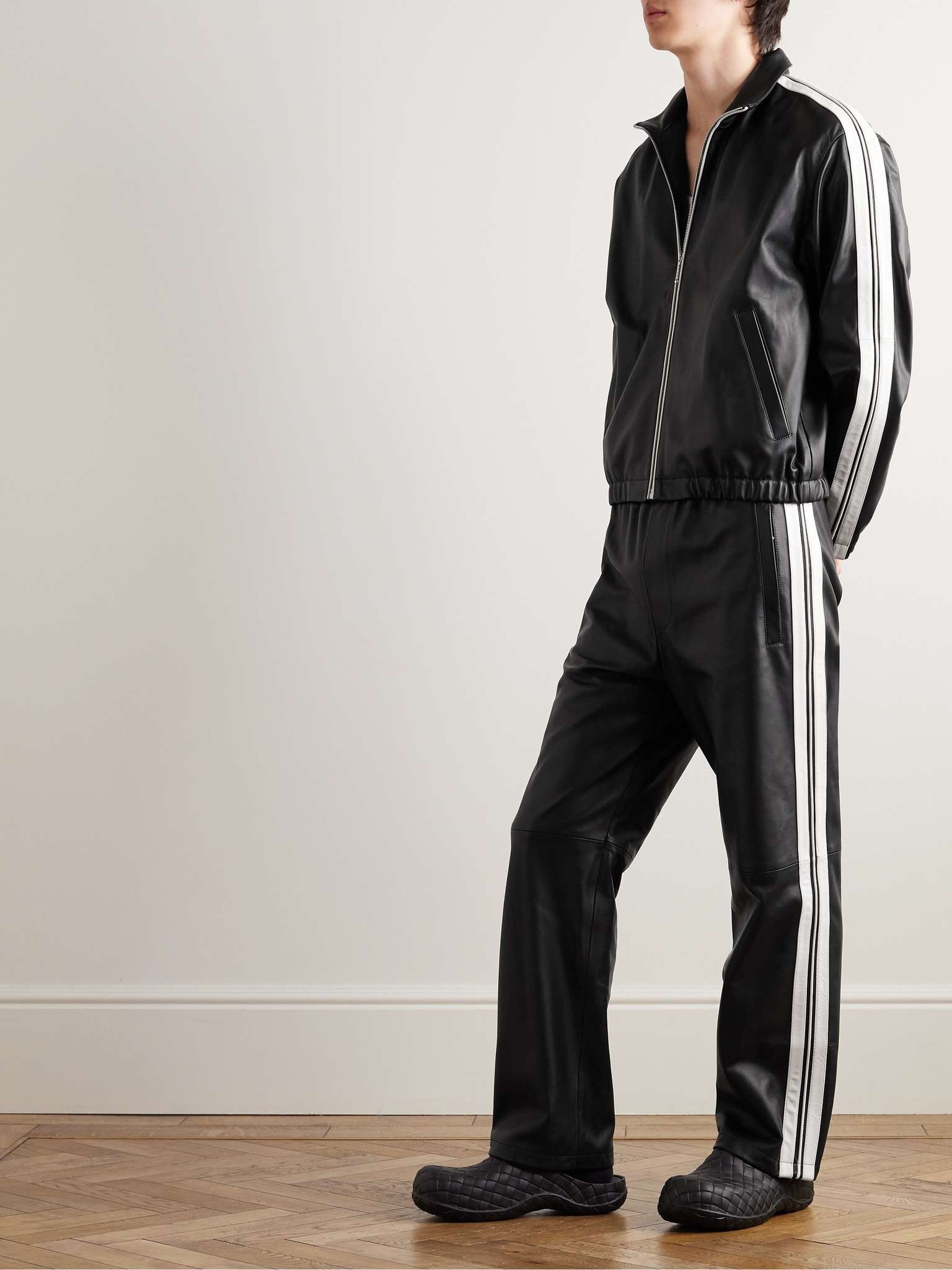 Straight-Leg Striped Nappa Leather Trousers - 2