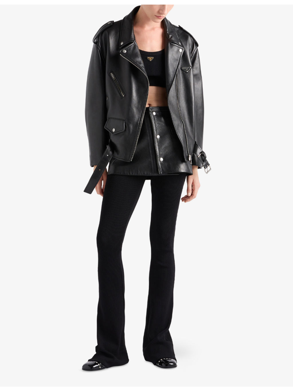 Logo-Plaque Leather Biker Jacket - 2