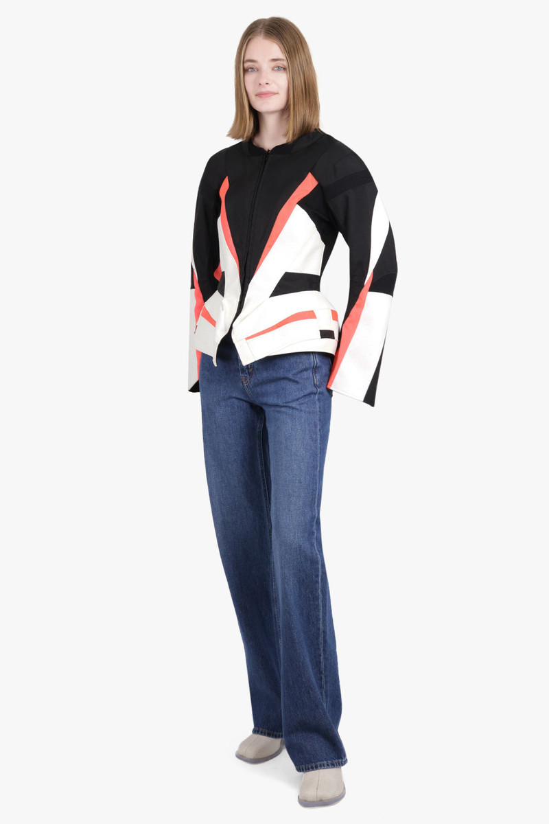 Junya Watanabe FITTED WAIST JACKET WITH FLARE SLEEVES | BLACK/WHITE/FLURO ORANGE outlook
