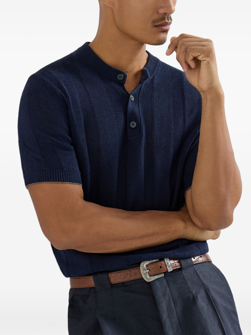 Brunello Cucinelli ribbed Henley top outlook