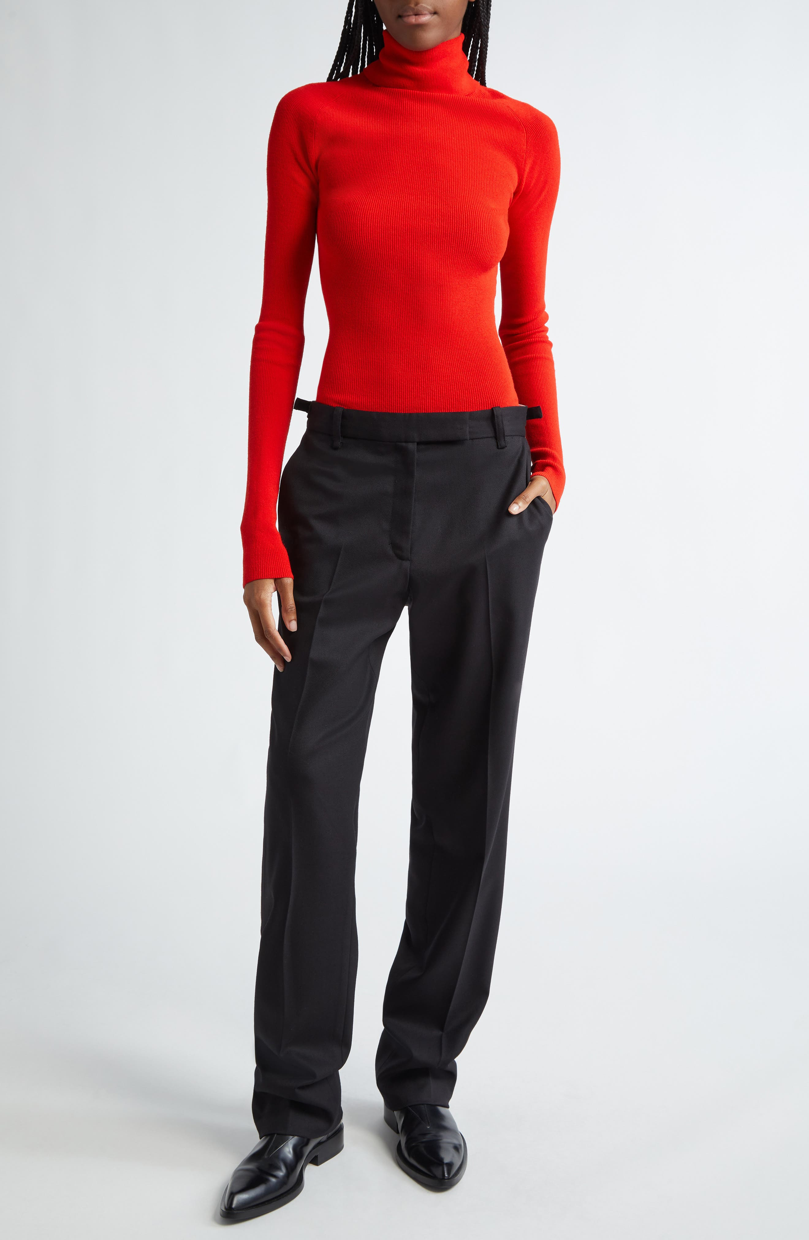 Proenza Schouler Fox Longline Logo Rib Turtleneck Top in Red at Nordstrom - 2