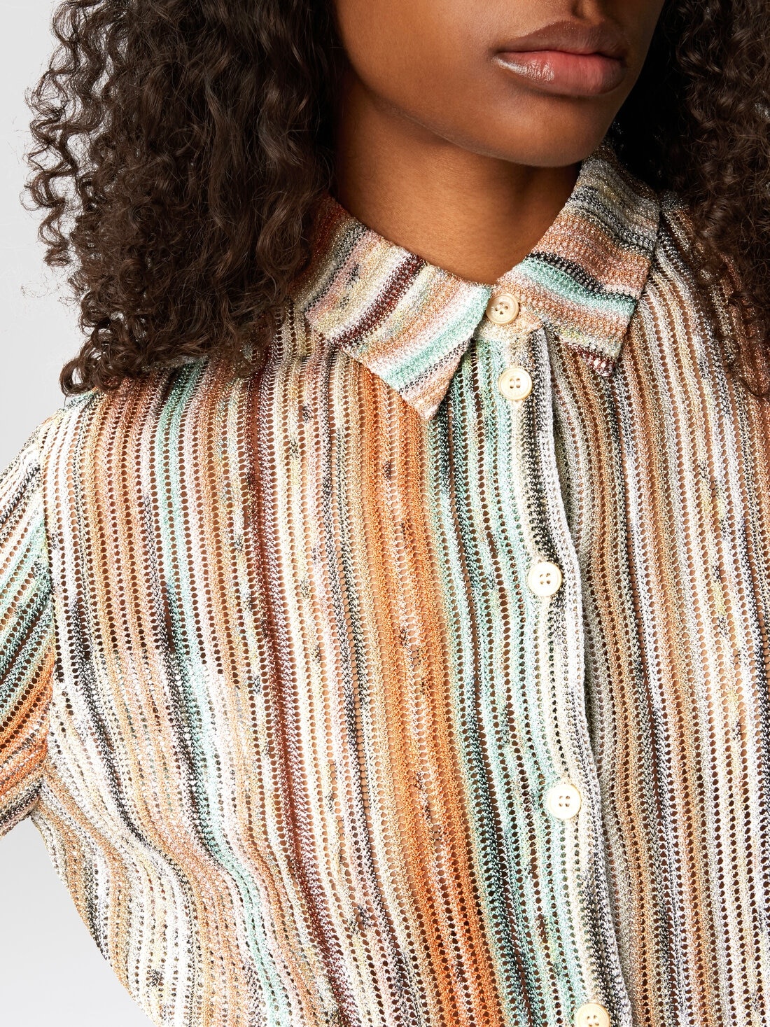 Striped lamé slub viscose knit shirt - 5