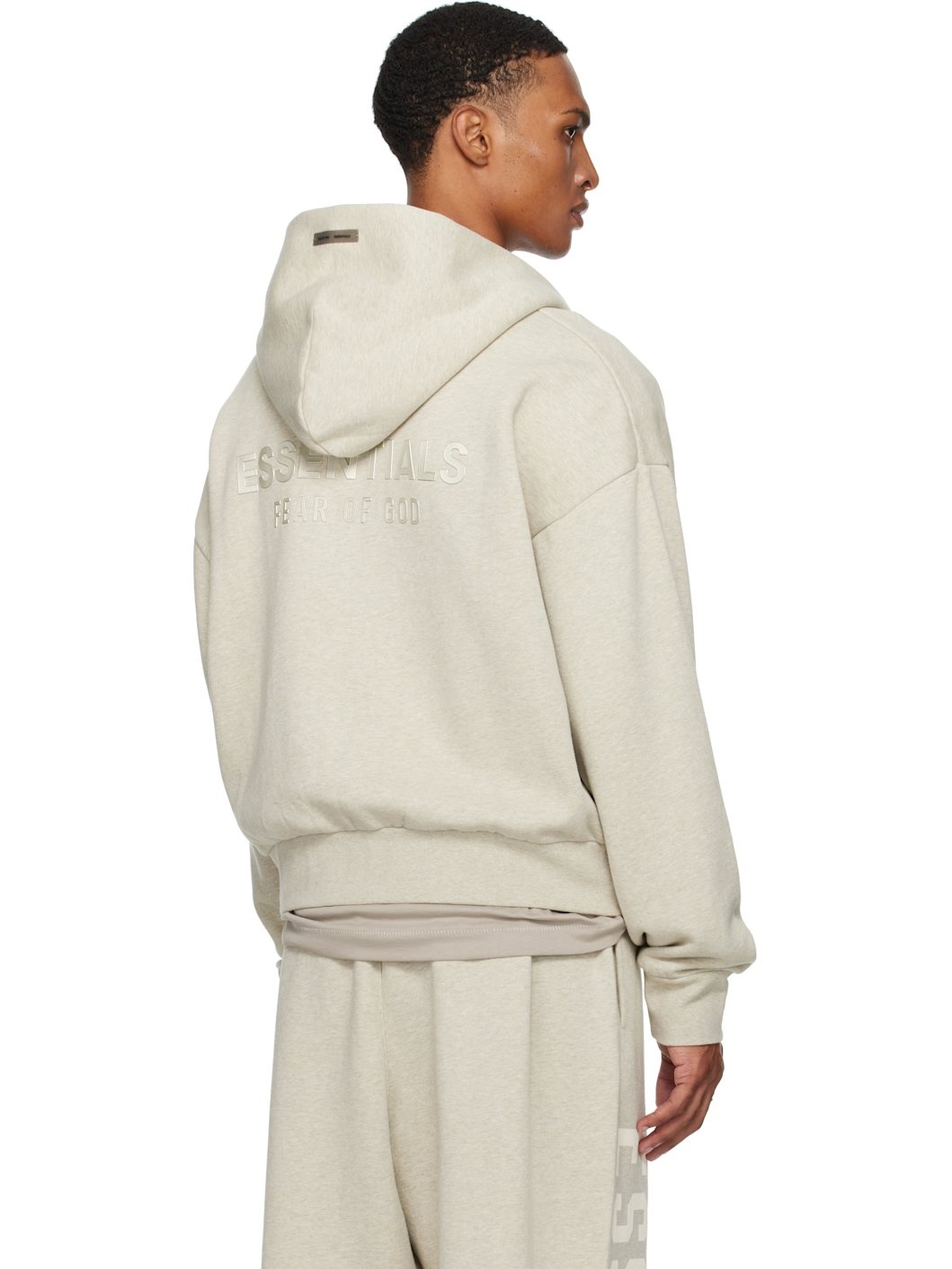 Beige Classic Fit Fleece Zip-Up Hoodie - 3