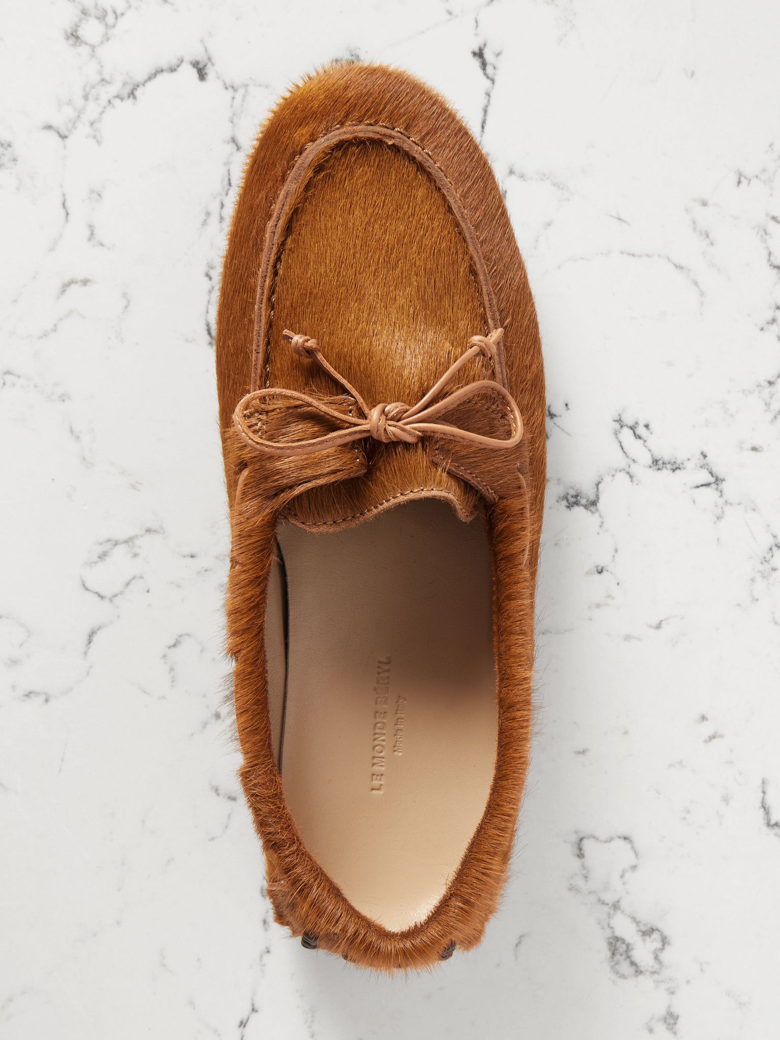 Driver leather-trimmed calf hair loafers Tan - 5