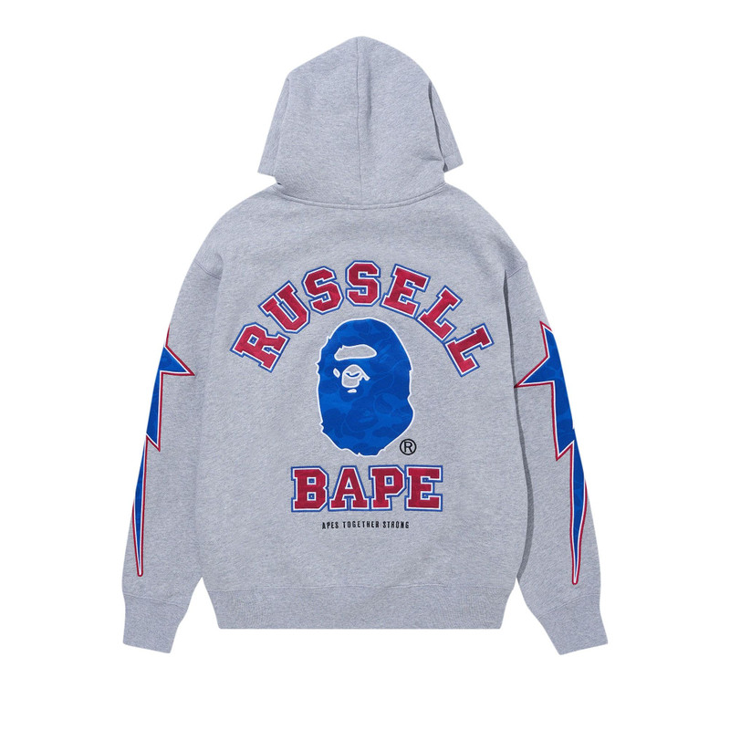A BATHING APE® BAPE x Russell Pullover Hoodie 'Grey' outlook
