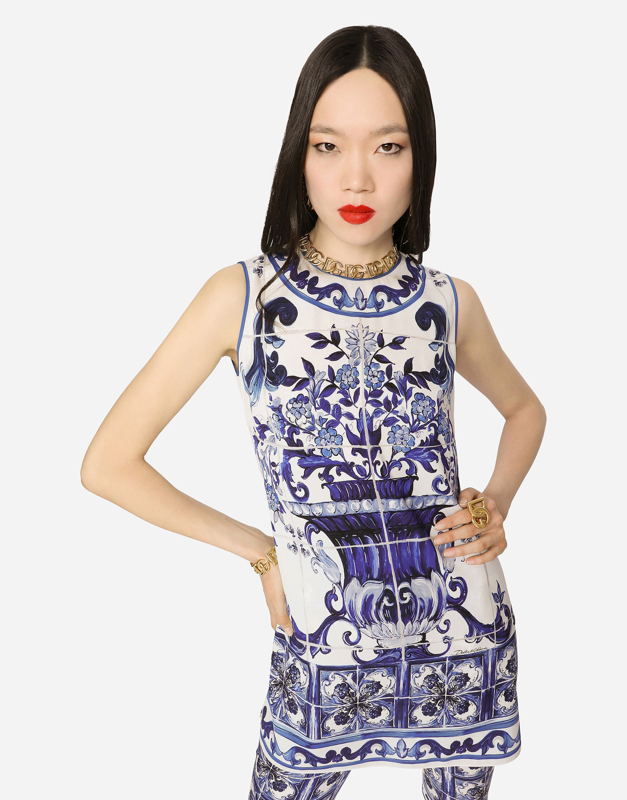 Majolica-print charmeuse top - 5