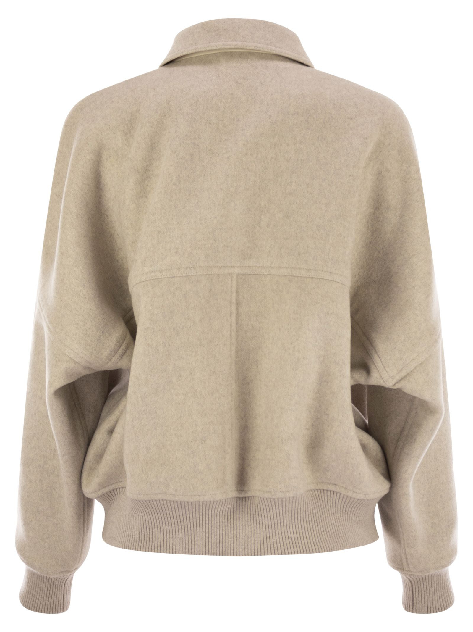 Brunello Cucinelli Women Double Cashmere And Wool Cloth Bomber Jacket With Shiny Zipper Pull - 2