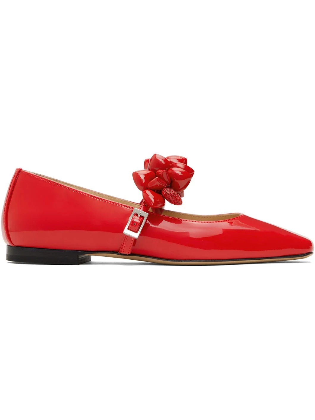 Red Puffy Heart Patent Leather Square Toe Ballerina Flats - 1