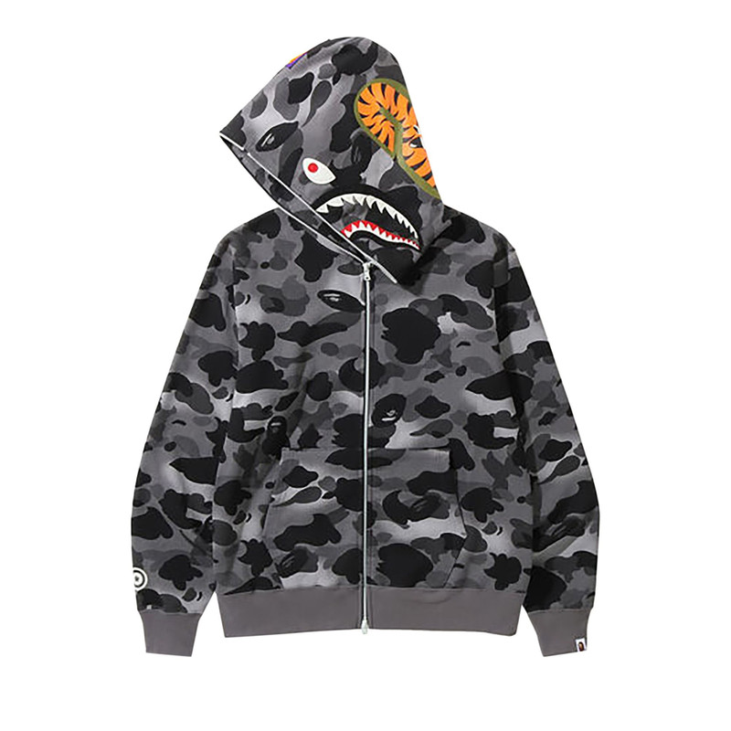 BAPE Grid Camo Shark Full Zip Hoodie 'Black' 3