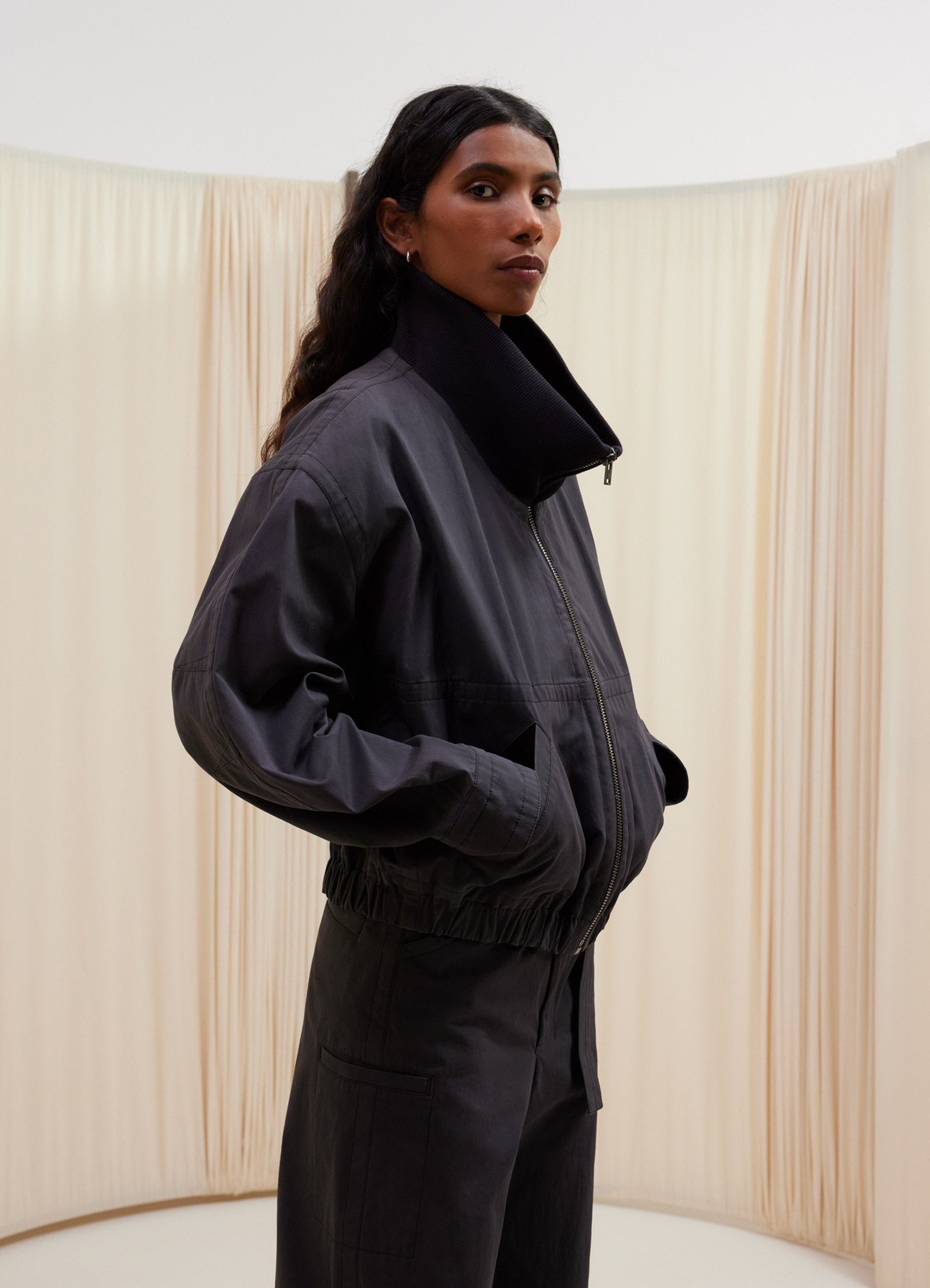 DOUBLE LAYER BLOUSON WITH RIB - 3