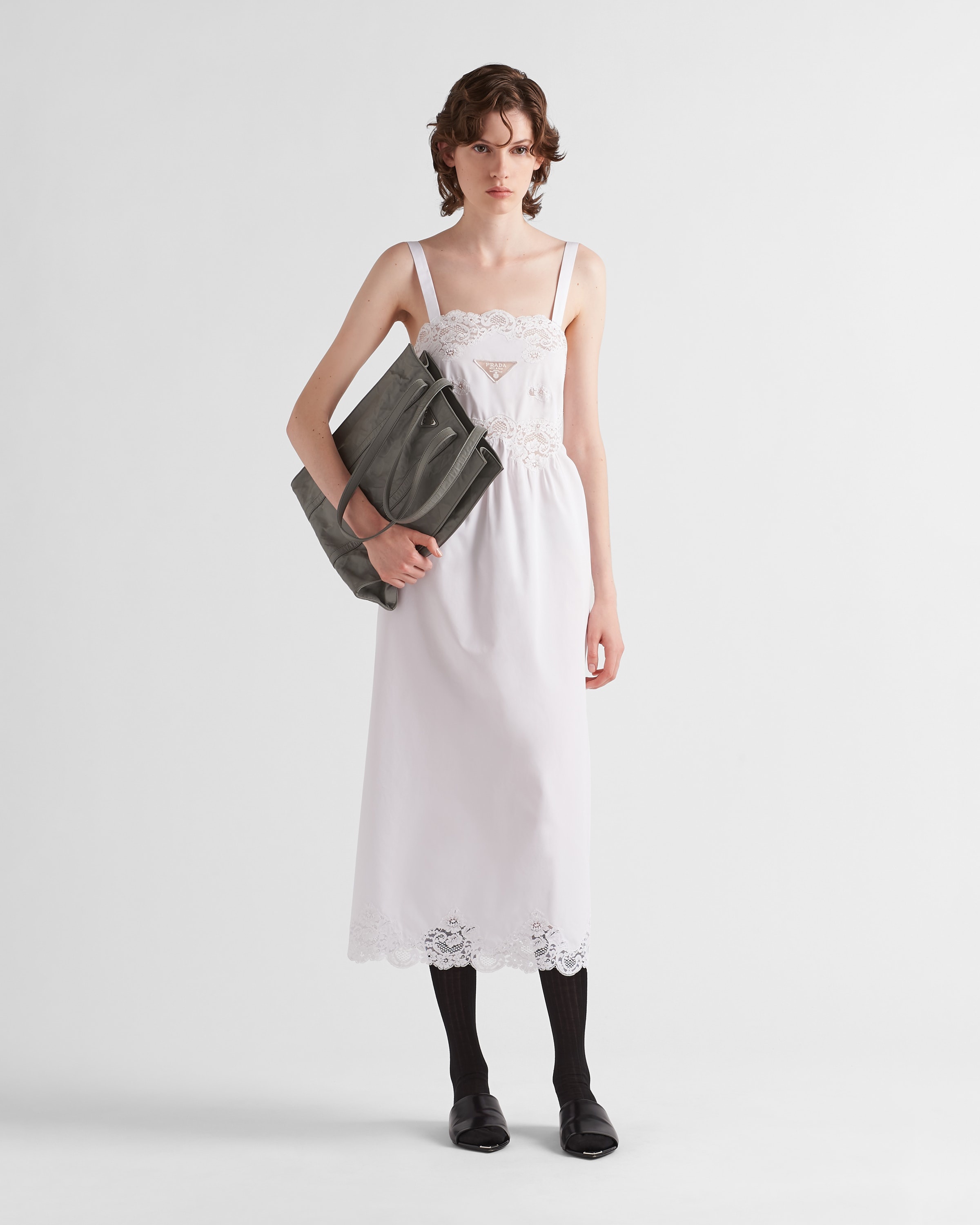 Prada Embroidered poplin and lace dress | REVERSIBLE