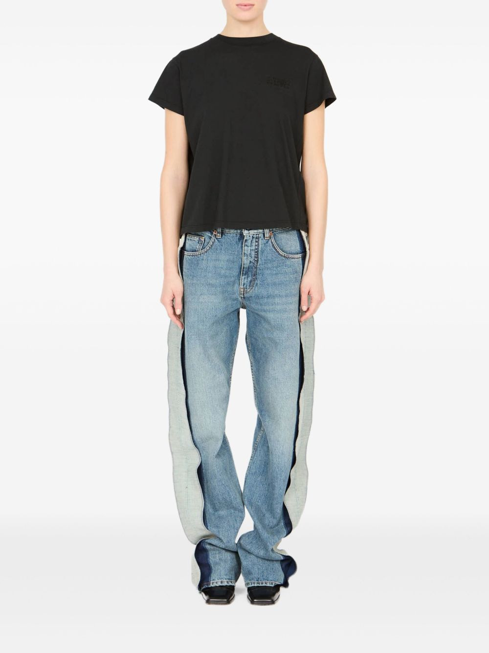 satin-panel cotton T-shirt - 2