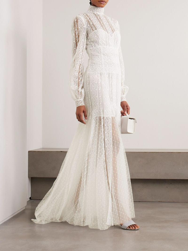 COSTARELLOS Theia embroidered tulle gown Off-white outlook