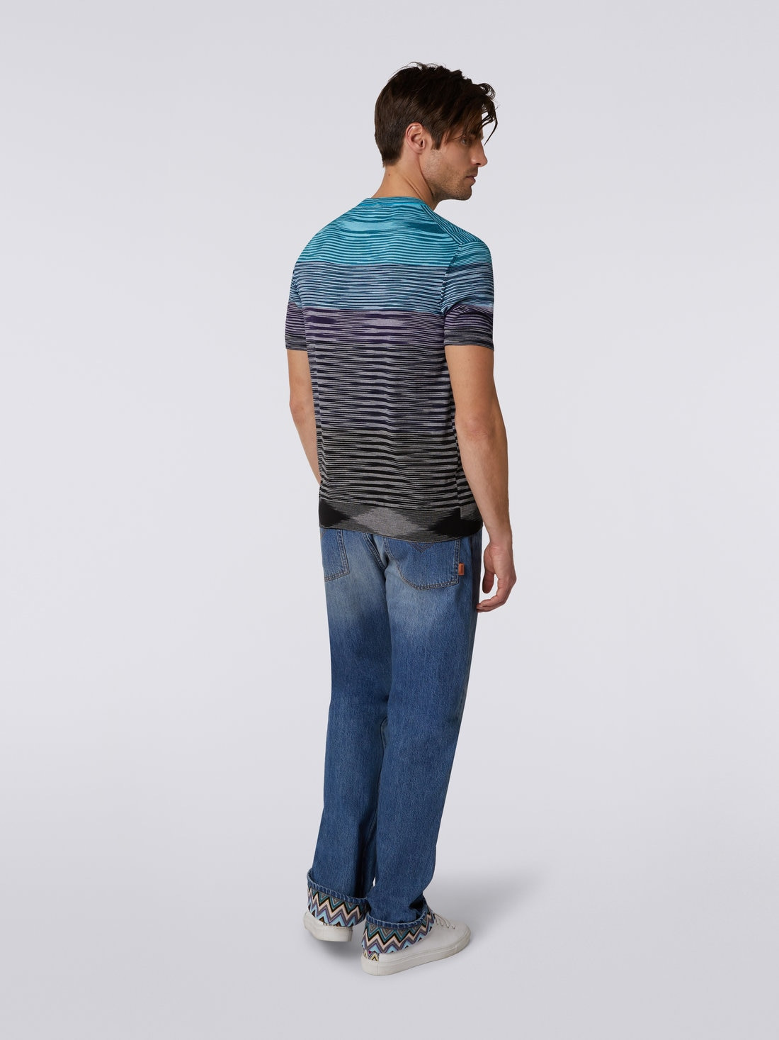 Short-sleeved crew-neck T-shirt in cotton knit with dégradé stripes - 4