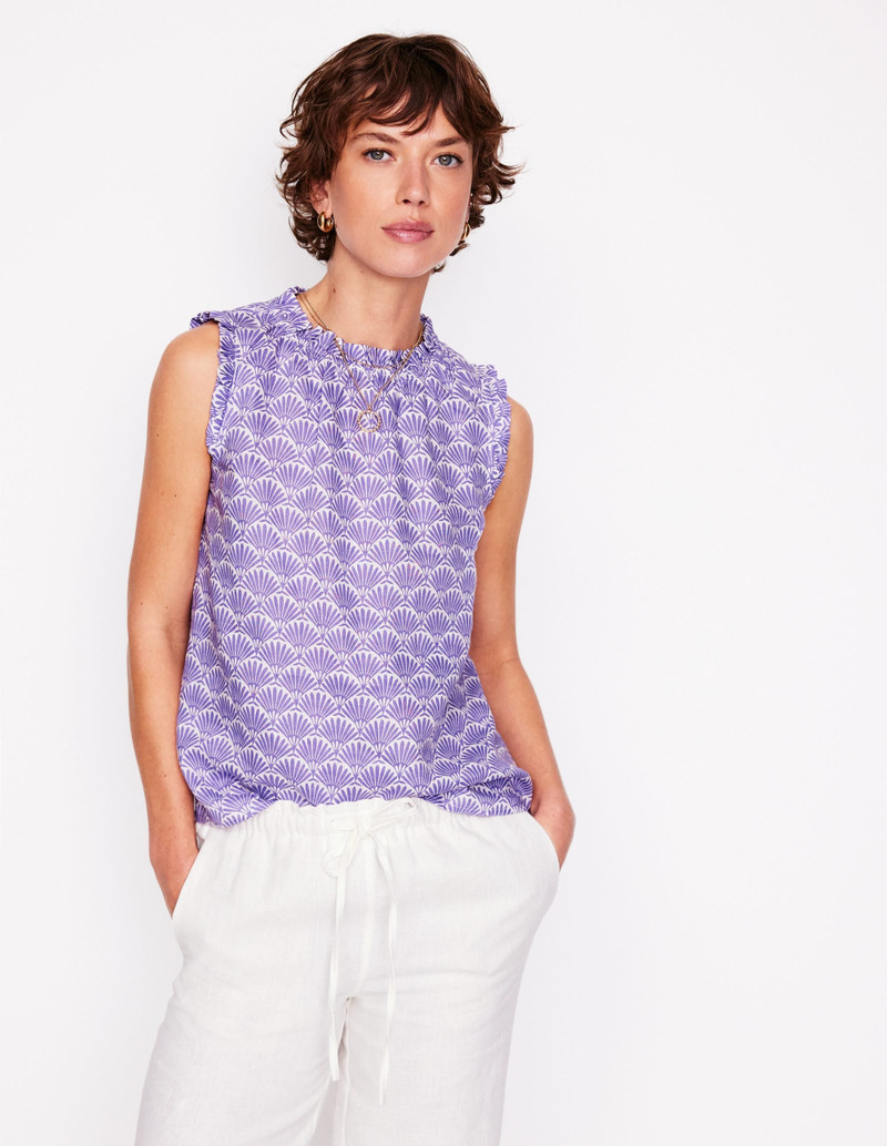 Sophie Ruffle Linen Top-Purple, Deco Palm 6
