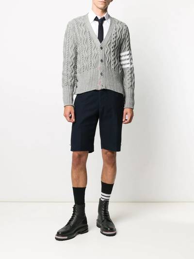 Thom Browne 4-Bar Aran cable knit cardigan outlook