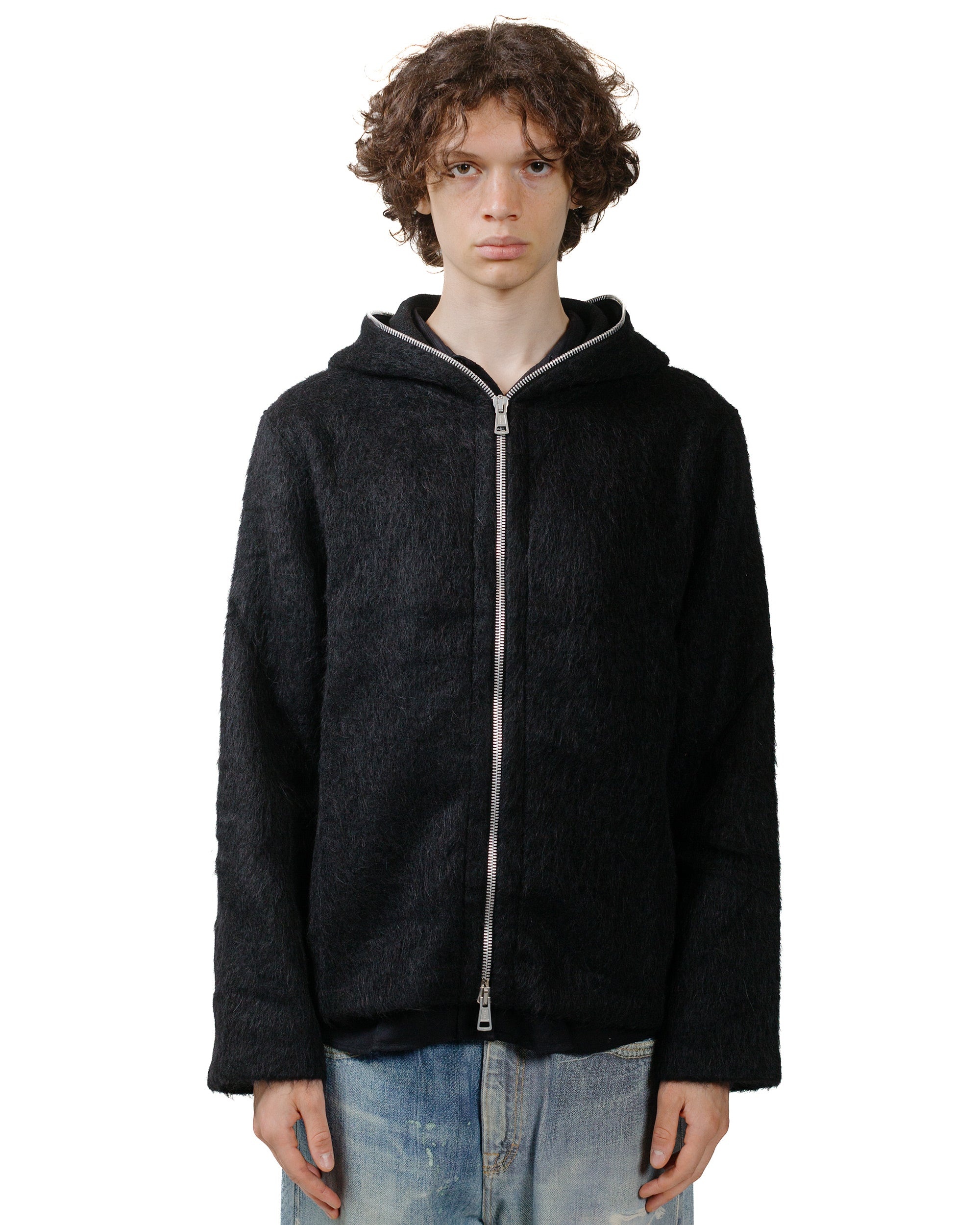 Full Zip Hood Black Hairy Wool - 2