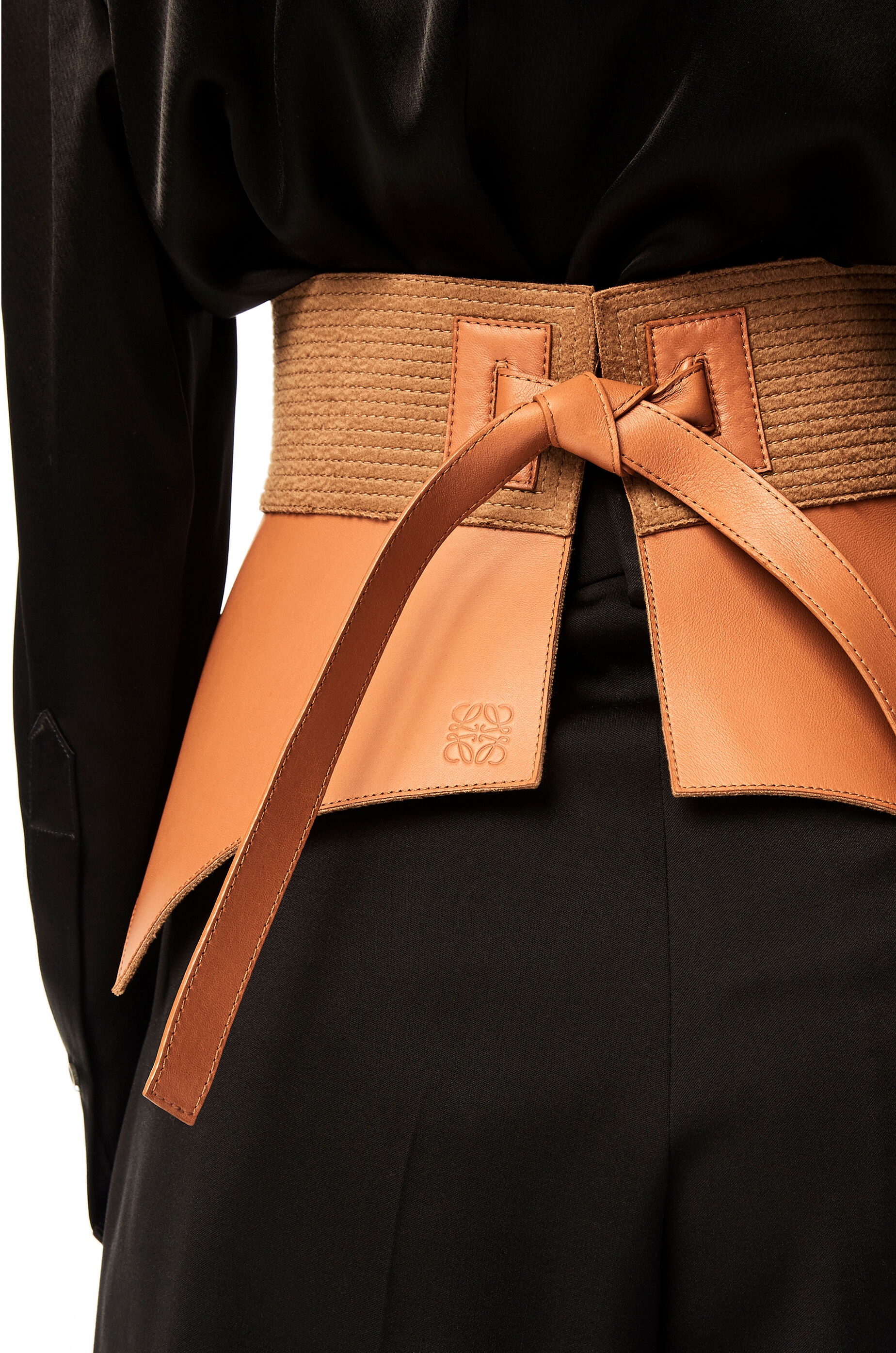 Bonded obi belt in nappa and wool - 4