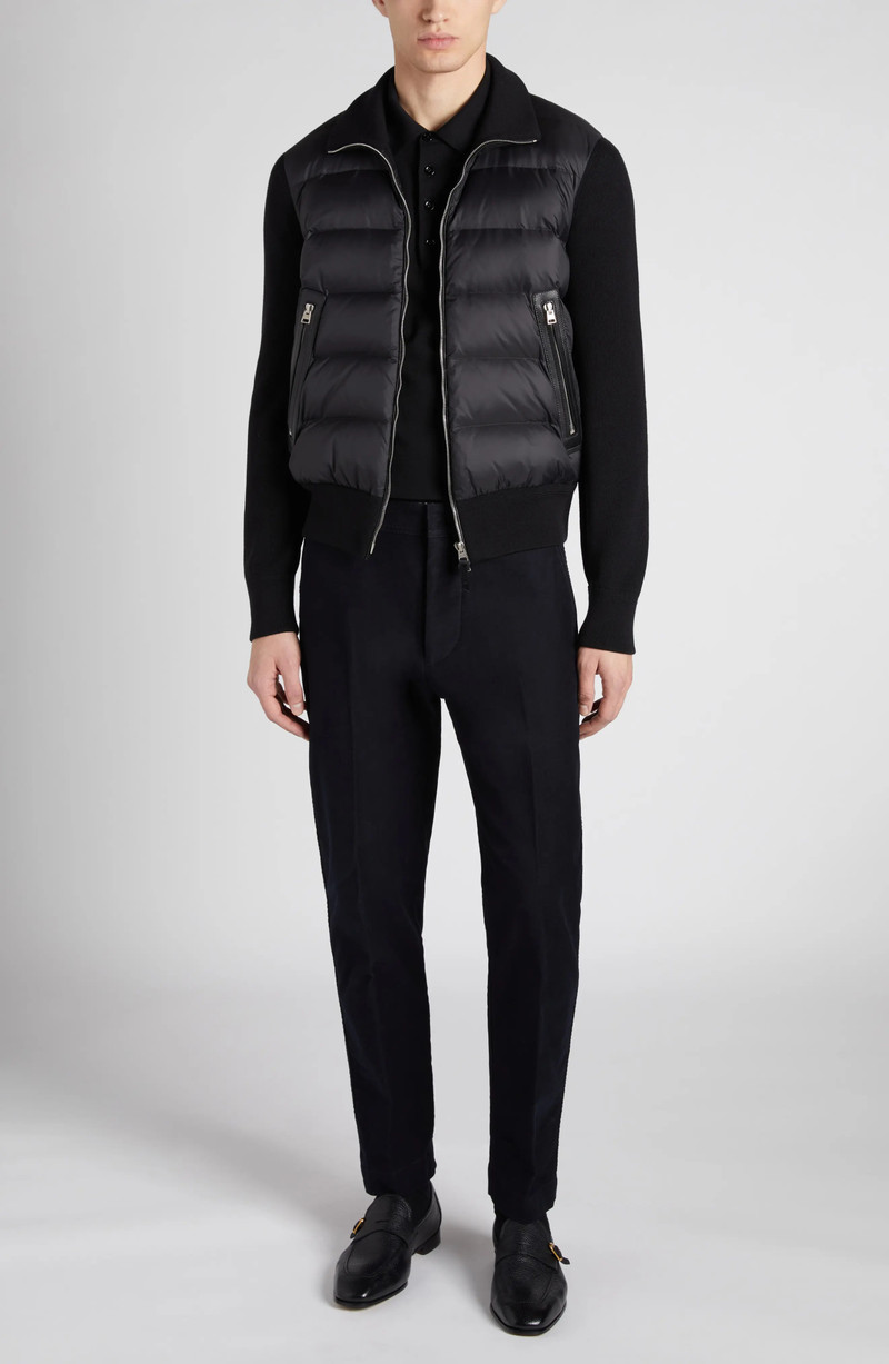 TOM FORD Mixed Media Puffer Front Merino Wool Cardigan outlook