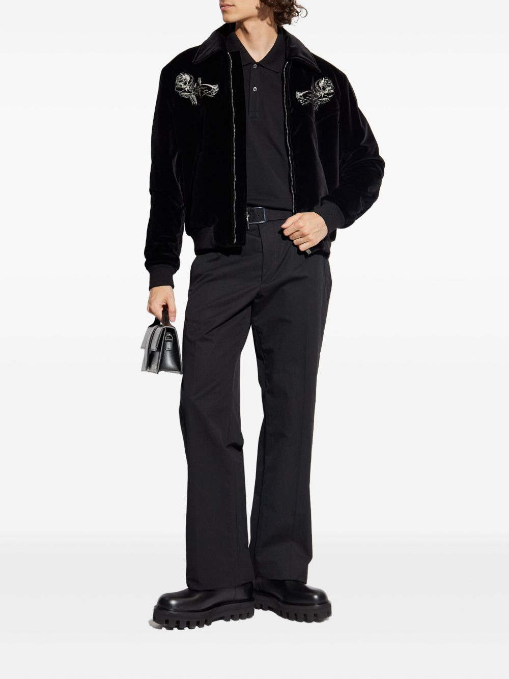 rose-embroidered velvet jacket - 2