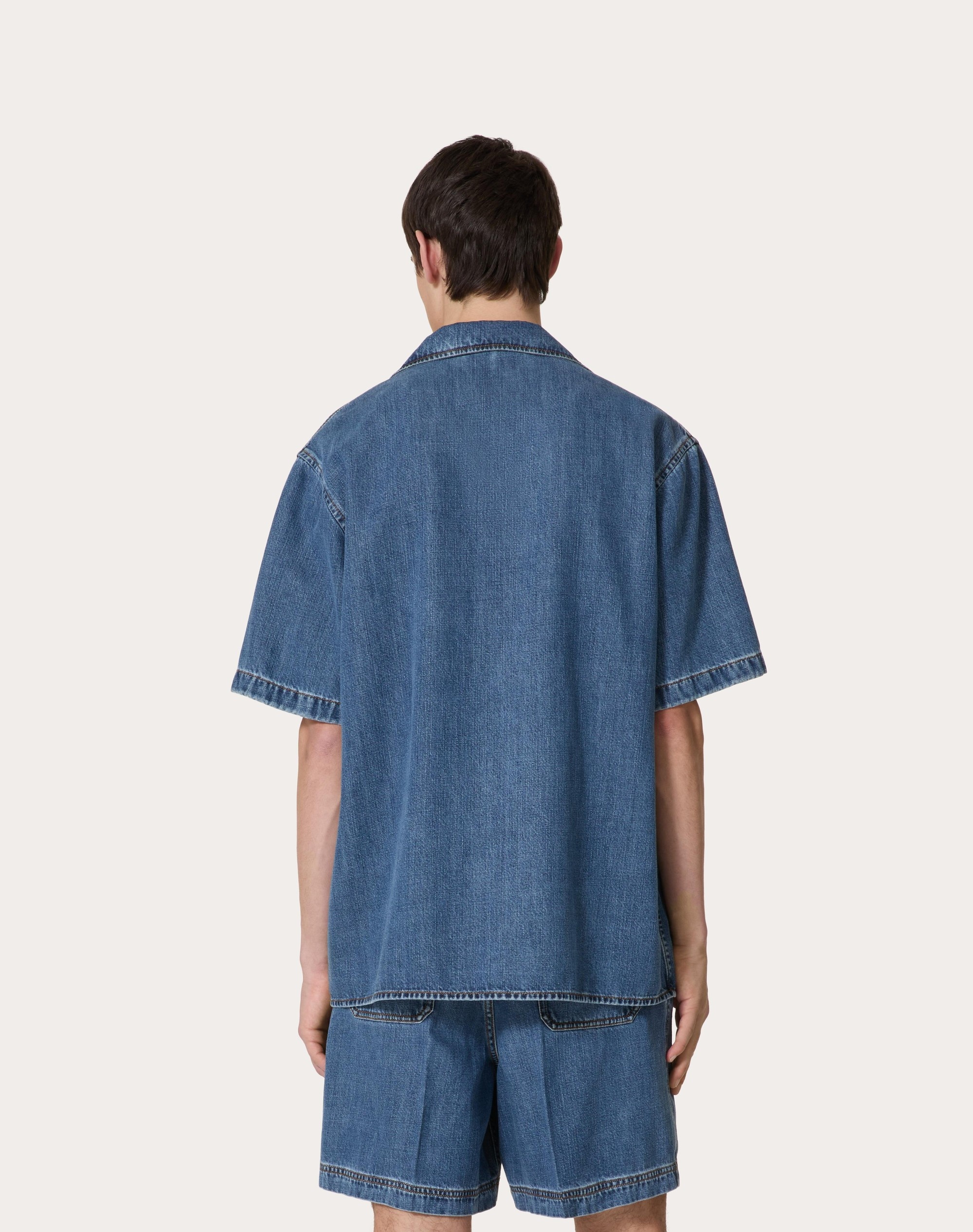 DENIM BOWLING SHIRT WITH METALLIC V DETAIL - 4
