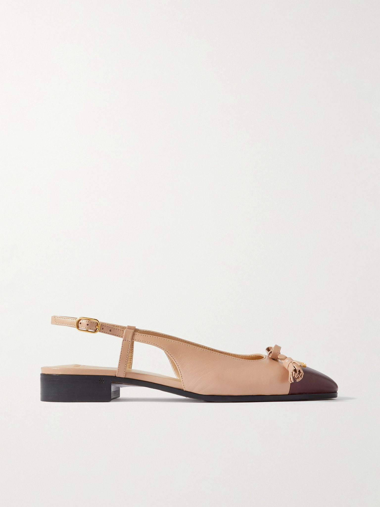 Logo-embellished tasseled leather slingback ballet flats Antique rose - 1