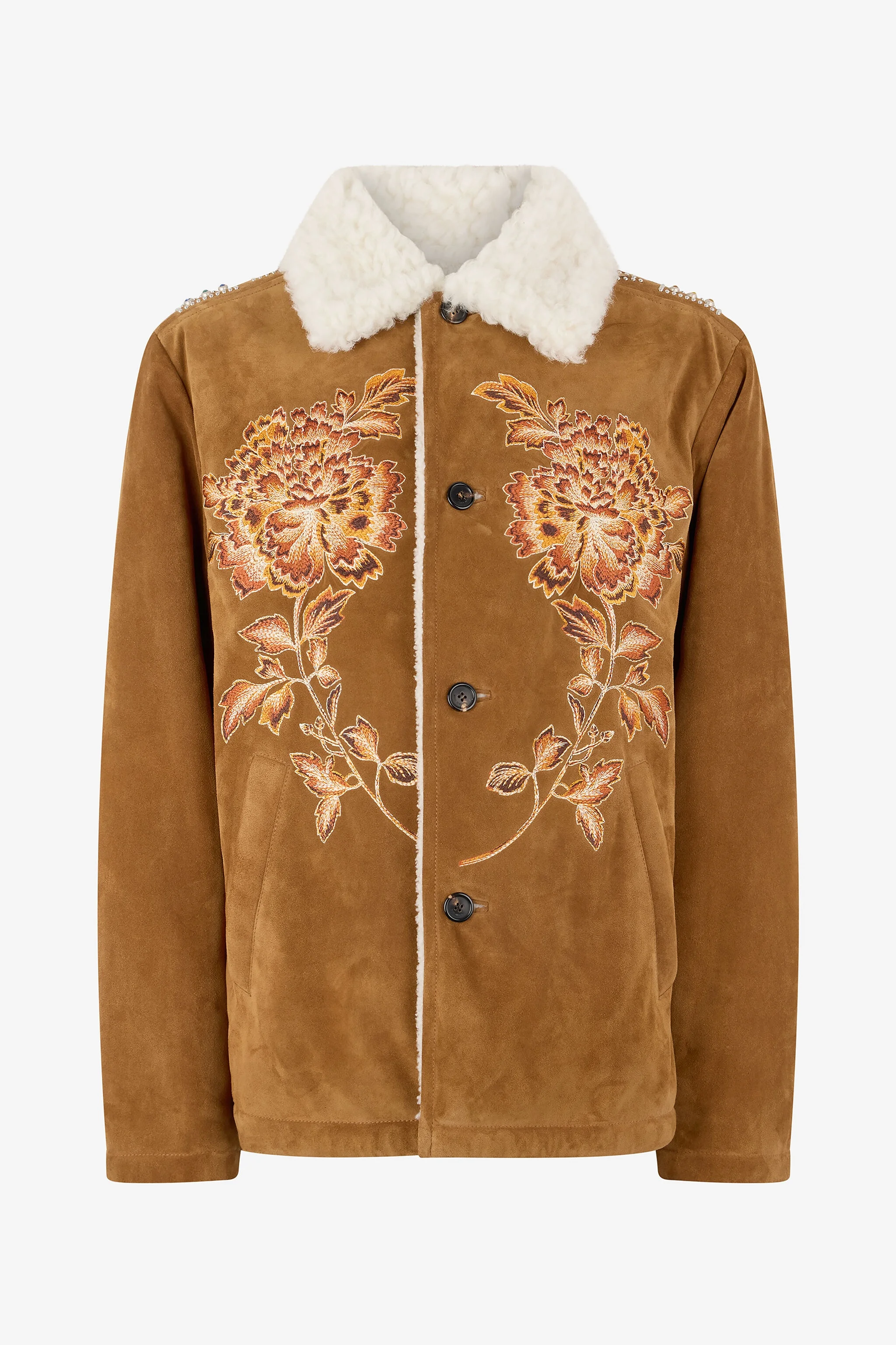 Suede Leather Jacket with Flowers and Tigers - 1