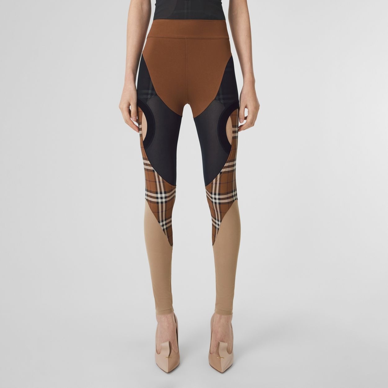 Check Panel Stretch Jersey Leggings - 5