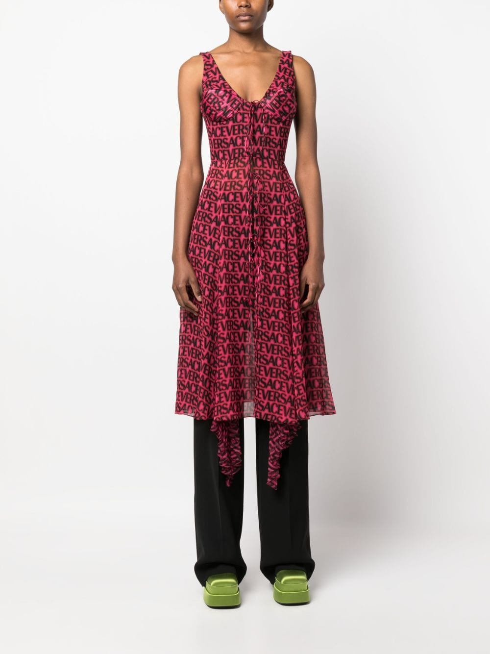 logo-print asymmetric-hem silk dress - 2