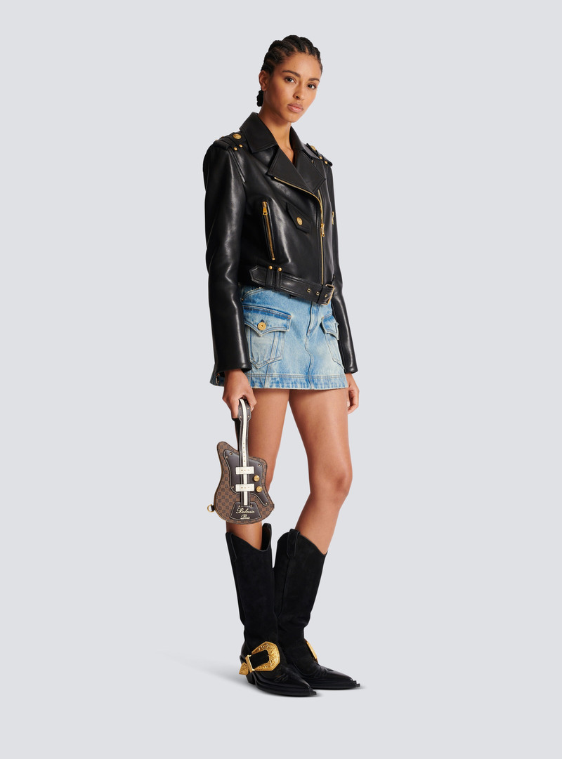 Balmain Guitar Bag clutch with leather and monogram detailing outlook