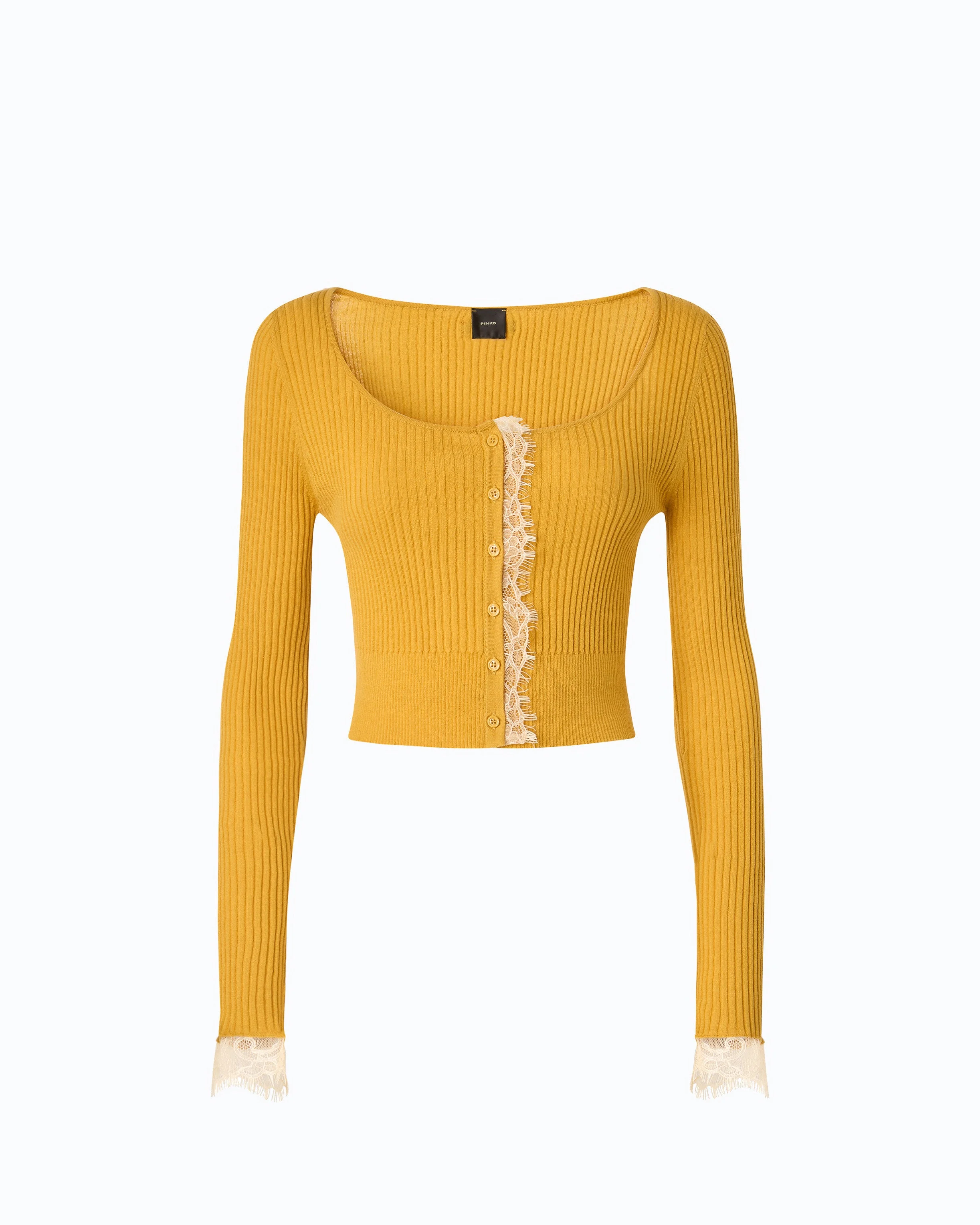 CROPPED CARDIGAN IN SILK AND CASHMERE BLEND WITH LACE - 1
